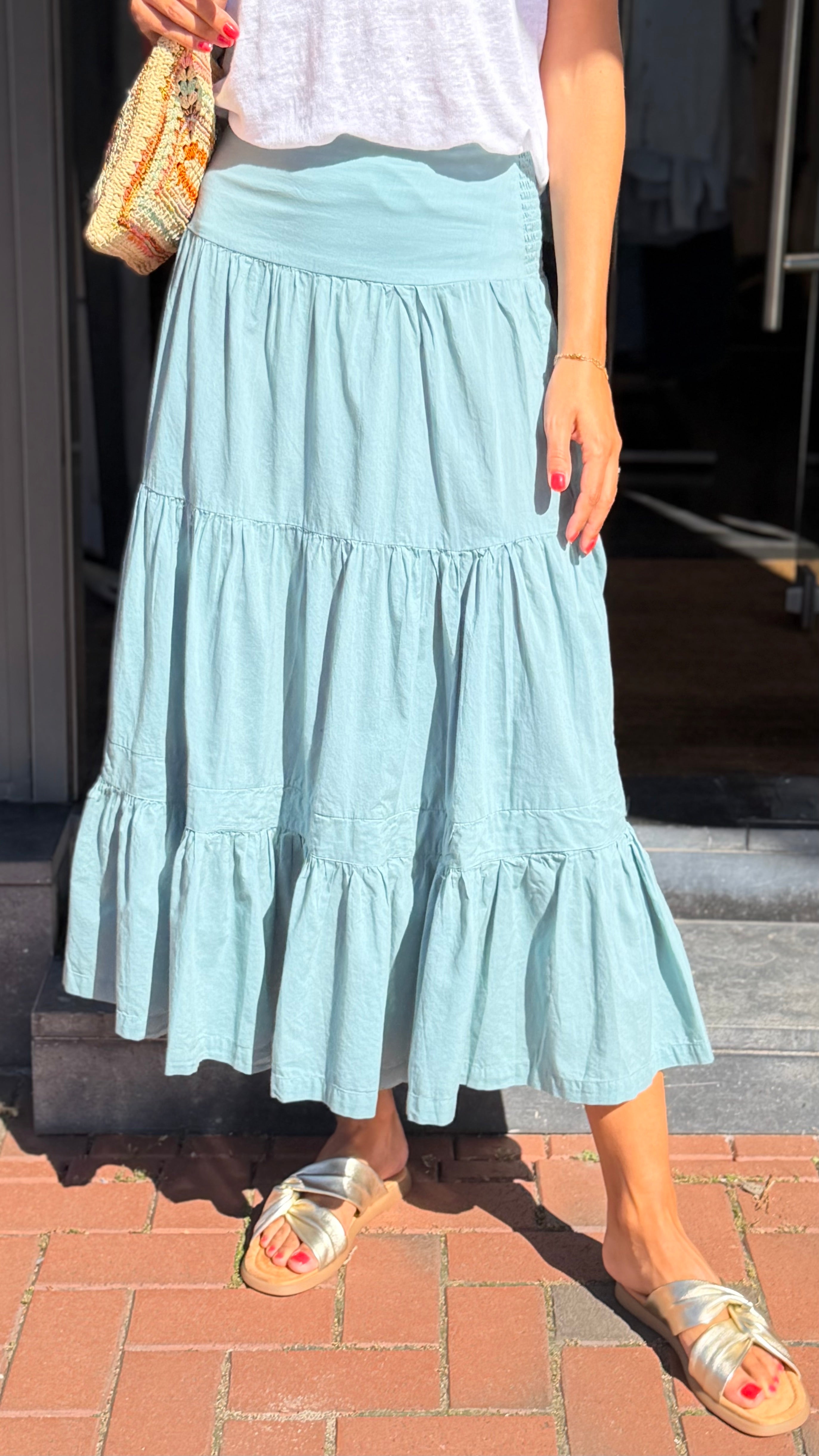 JUPE A VOLANTS EN COTON COLORES 2422.99#COLOR_2691/MINERAL BLUE