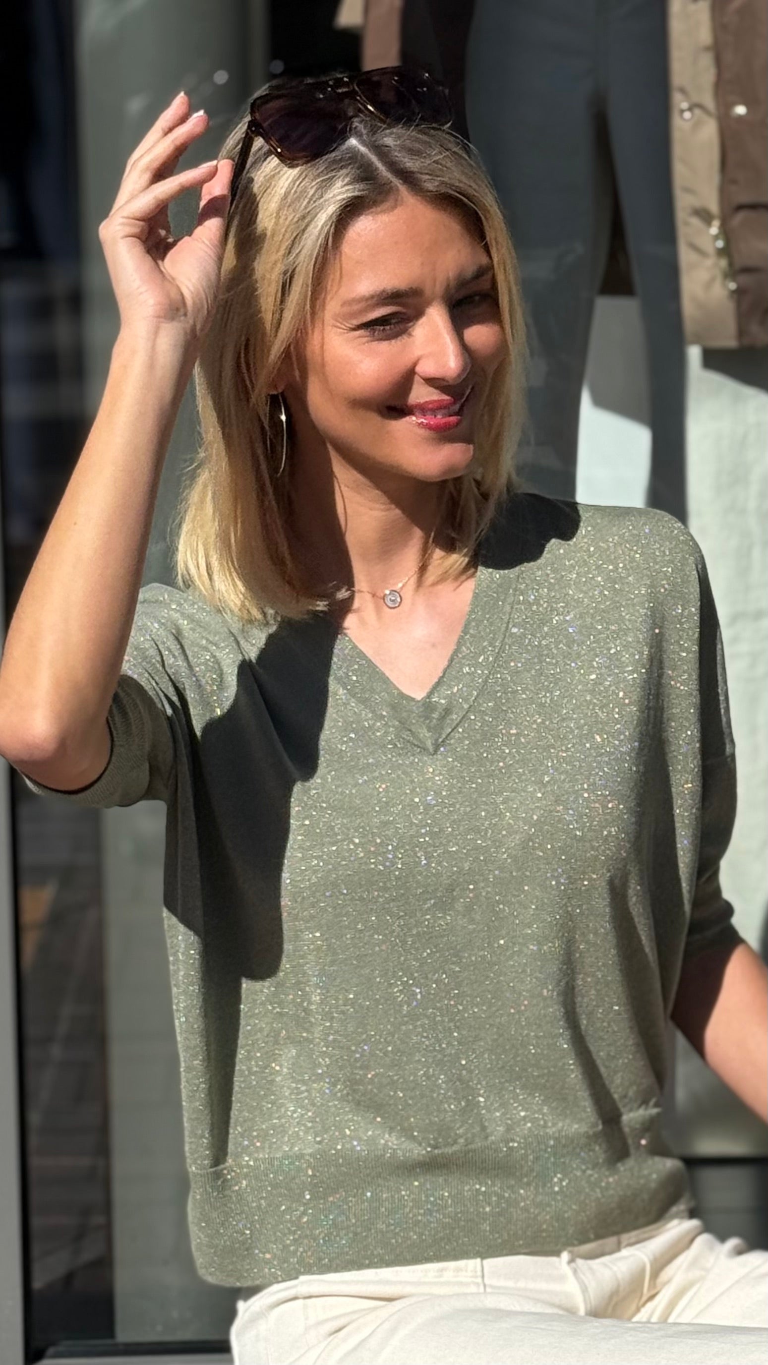 PULL EN CACHEMIRE ESTHEME CKE6275G#COLOR_1808/KAKI LUREX