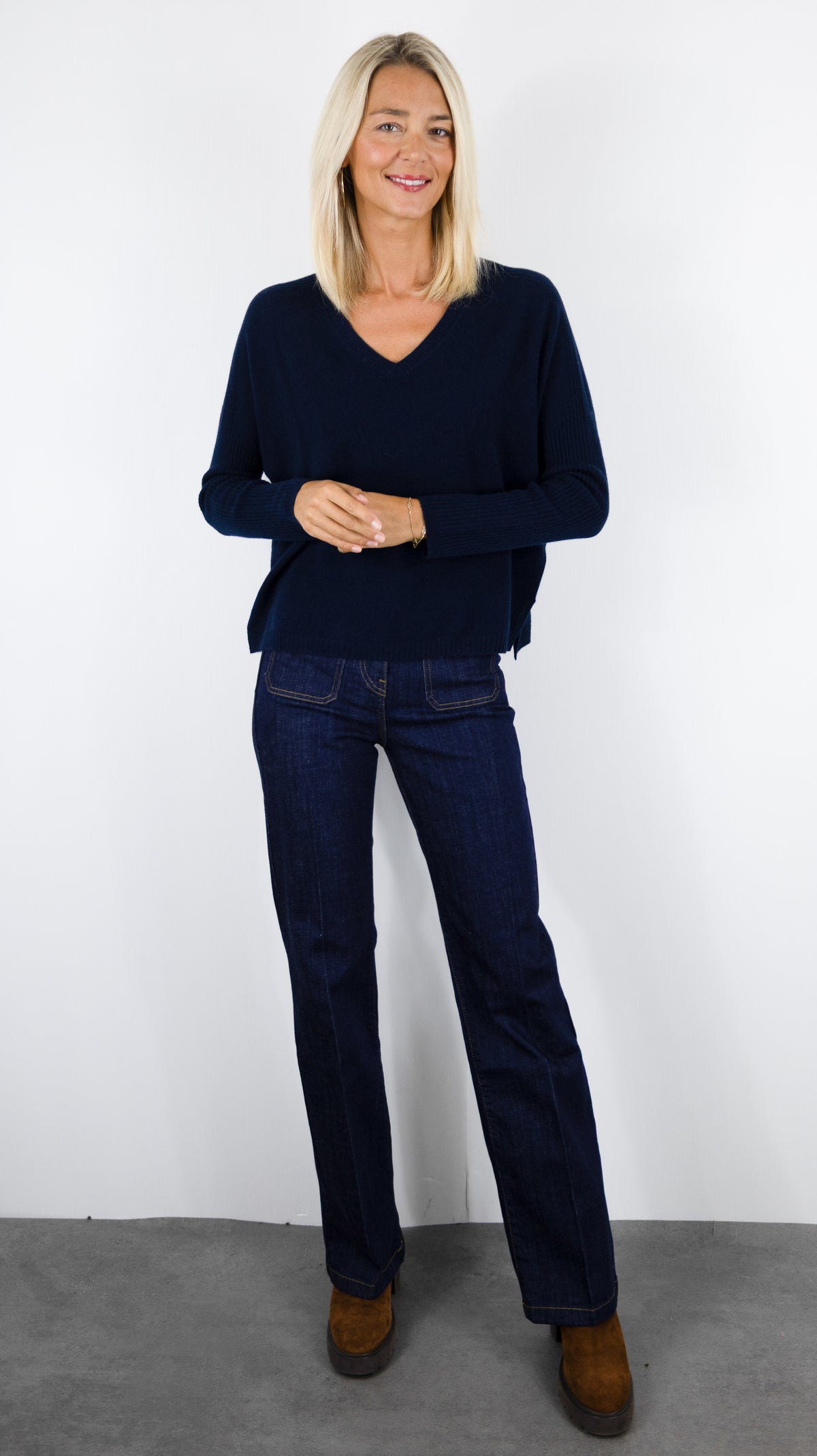 PULL COL V AMPLE EN CACHEMIRE ESTHEME HJQ269C#COLOR_53370/NUIT MARINE
