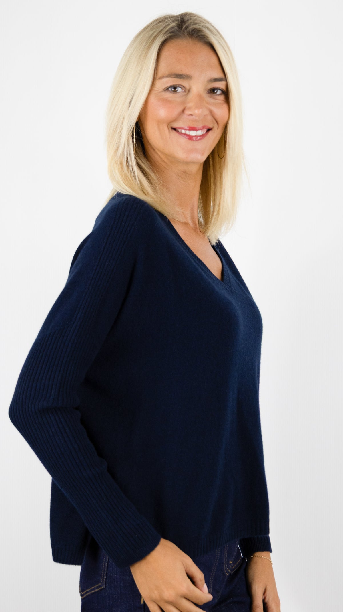 PULL COL V AMPLE EN CACHEMIRE ESTHEME HJQ269C#COLOR_53370/NUIT MARINE