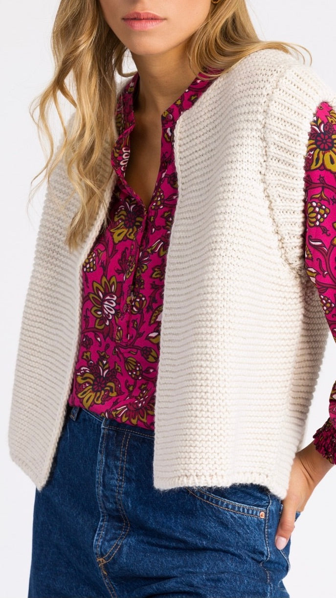 CARDIGAN SANS MANCHES LEGRINGO ANGE ECRU