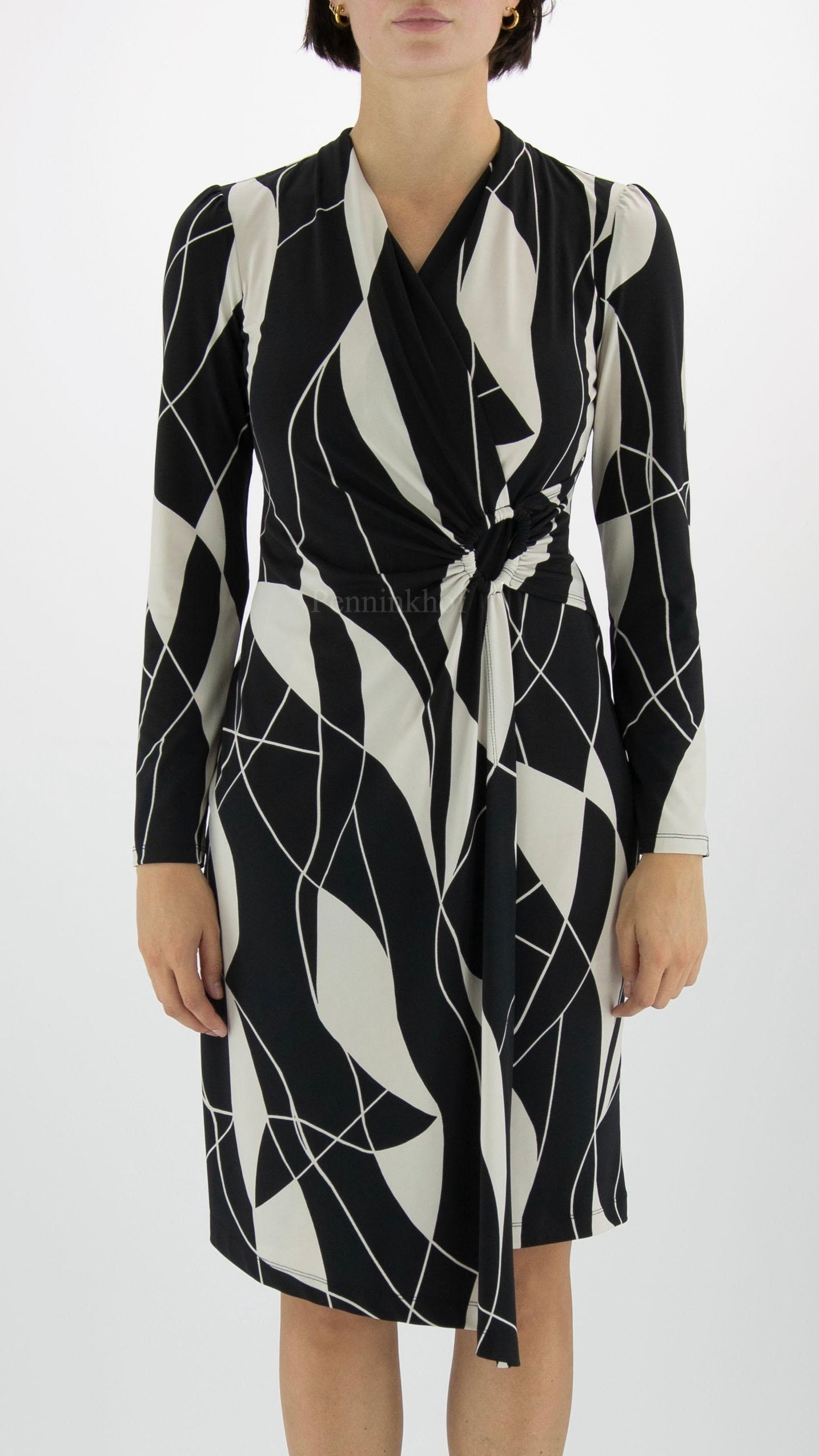 ROBE CROISEE IMPRIME LOSANGE JOSEPH RIBKOFF 233104 NOIR ET BEIGE