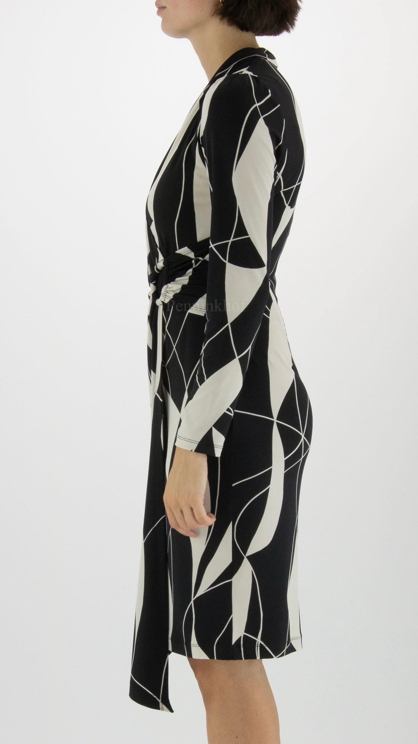 ROBE CROISEE IMPRIME LOSANGE JOSEPH RIBKOFF 233104 NOIR ET BEIGE