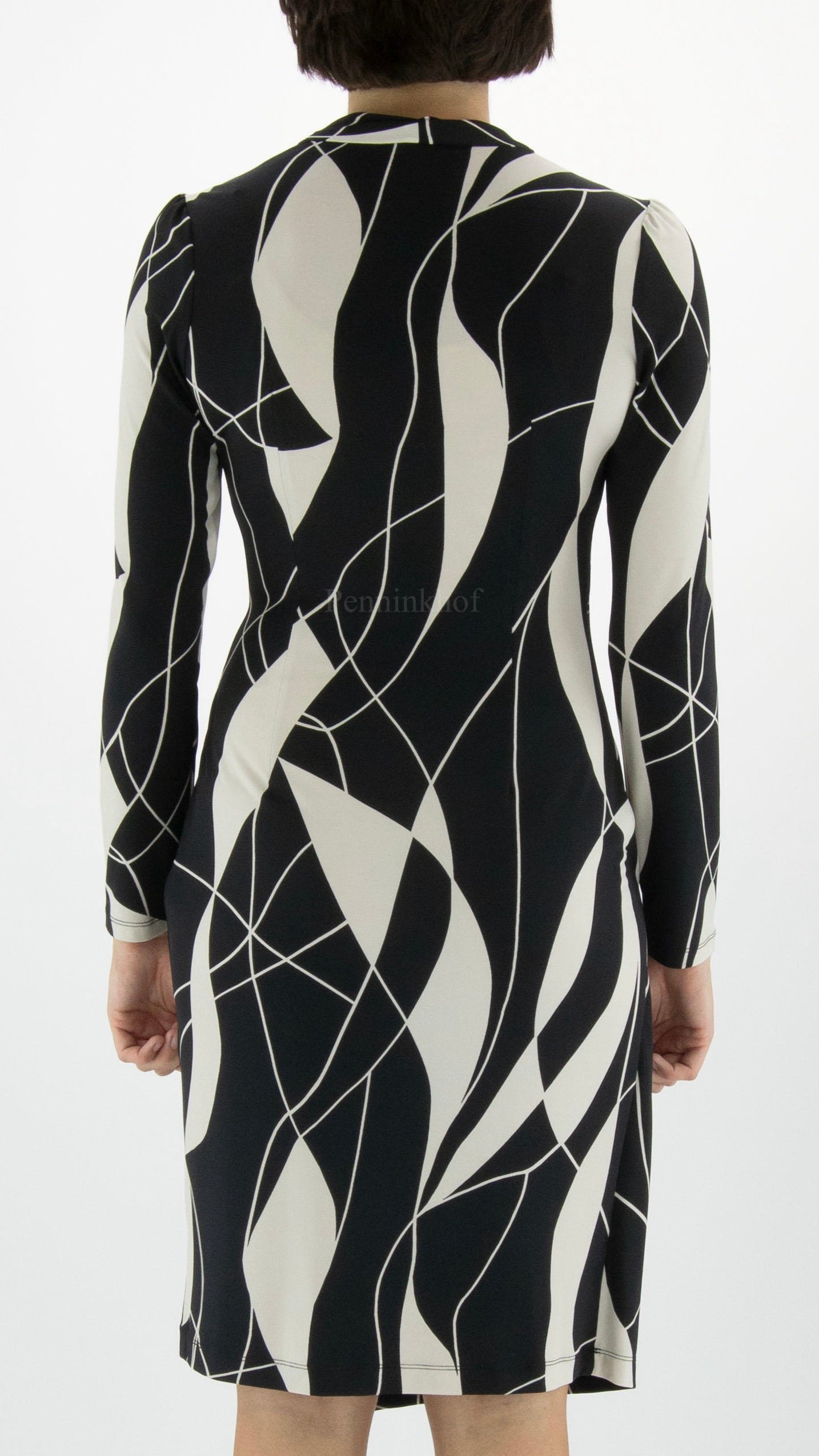 ROBE CROISEE IMPRIME LOSANGE JOSEPH RIBKOFF 233104 NOIR ET BEIGE