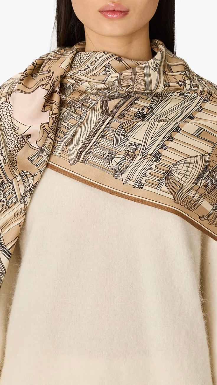 CARRE EN SOIE ROMA BEIGE POUR FEMME