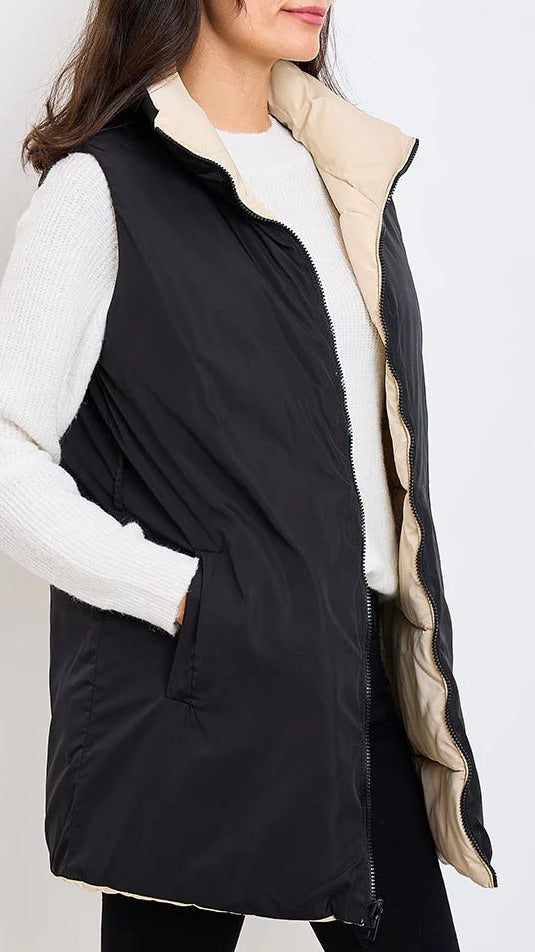 DOUDOUNE SANS MANCHES REVERSIBLE BEIGE ET NOIR ESCANDELLE 22431