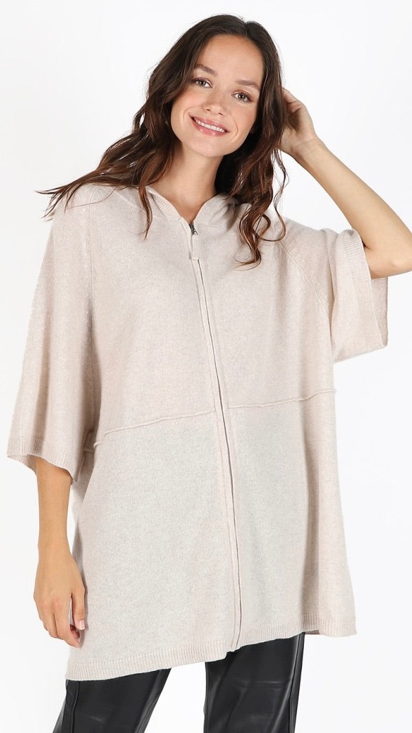 GILET MANCHES COURTES A CAPUCHE EN CACHEMIRE JARDIN PRIVE GI3409 CREME