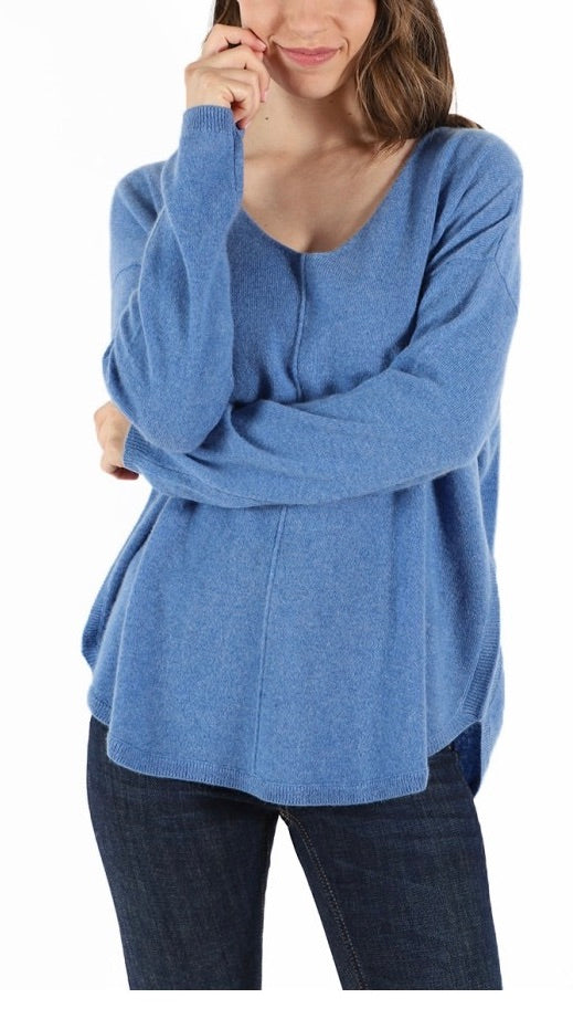 PULL OVERSIZE CACHEMIRE JARDIN PRIVE PU1205 AZUR