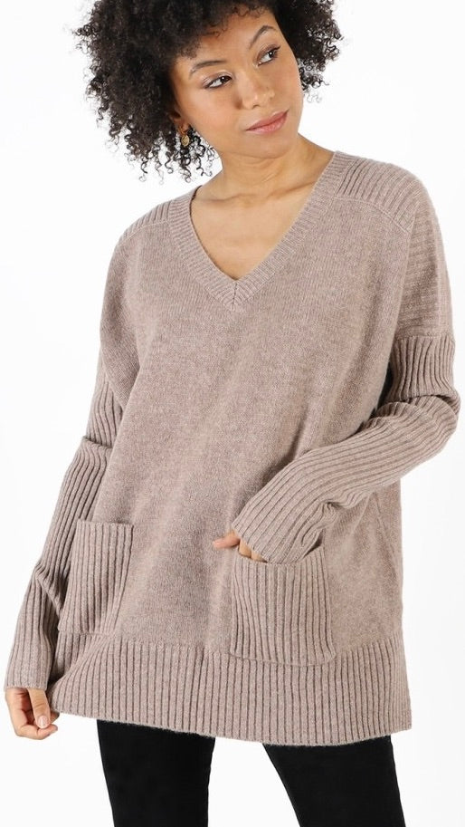 PULL V OVERSIZE JARDIN PRIVE PU1699 CHATAIGNE