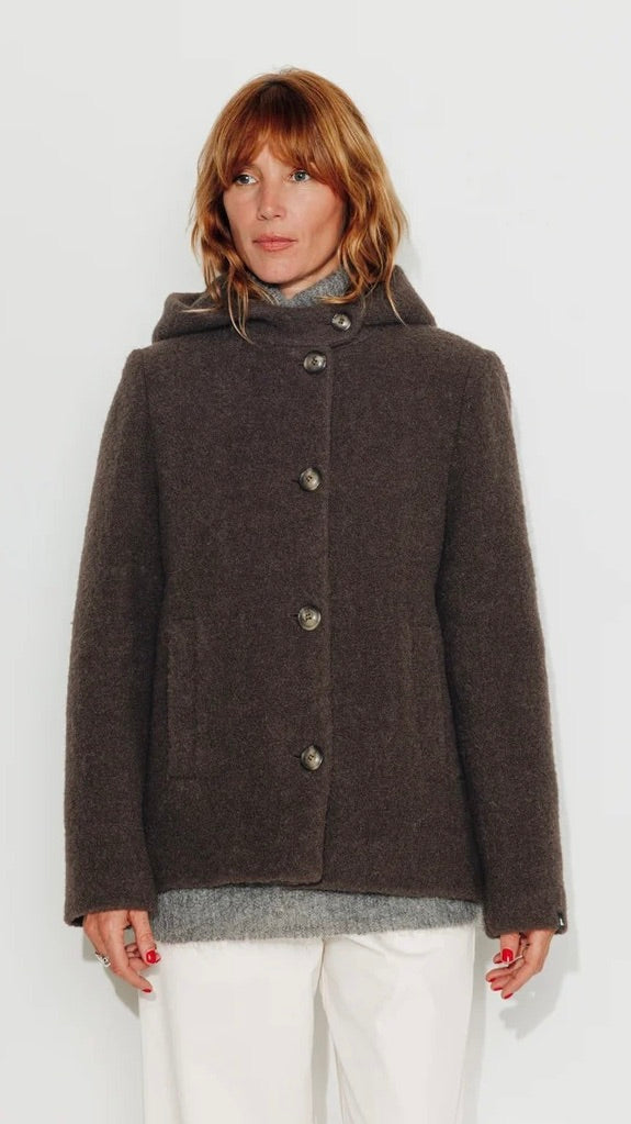 MANTEAU COURT A CAPUCHE EN LAINE POUR FEMME TRENCH AND COAT CORMOZ2#COLOR_48/CHOCO