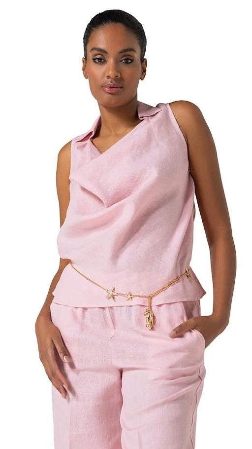 TOP DEBARDEUR EN LIN ROSE CAROLINE BISS 3676
