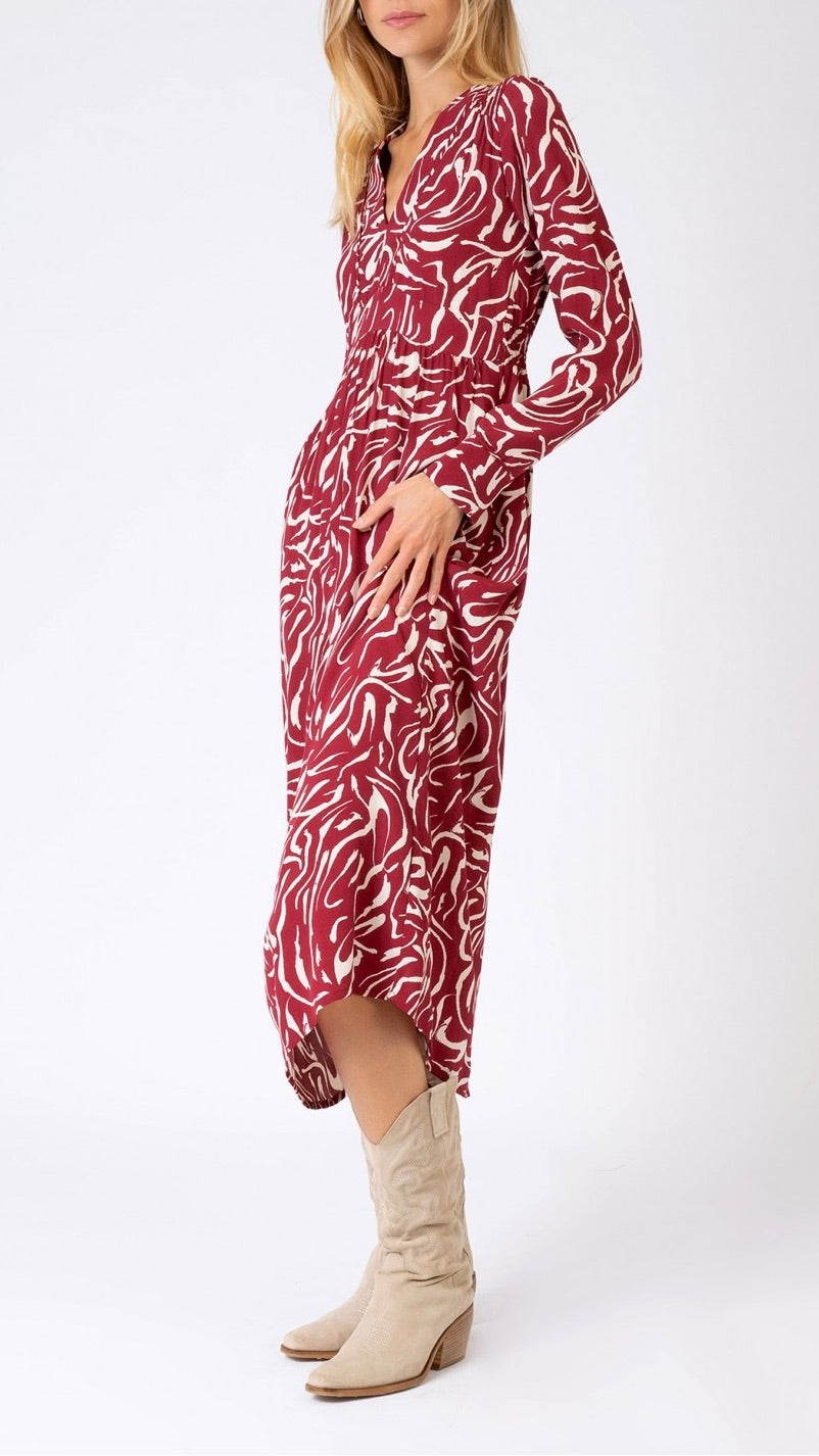 ROBE LONGUE IMPRIMEE MOLINA ANGE JUNE BORDEAUX