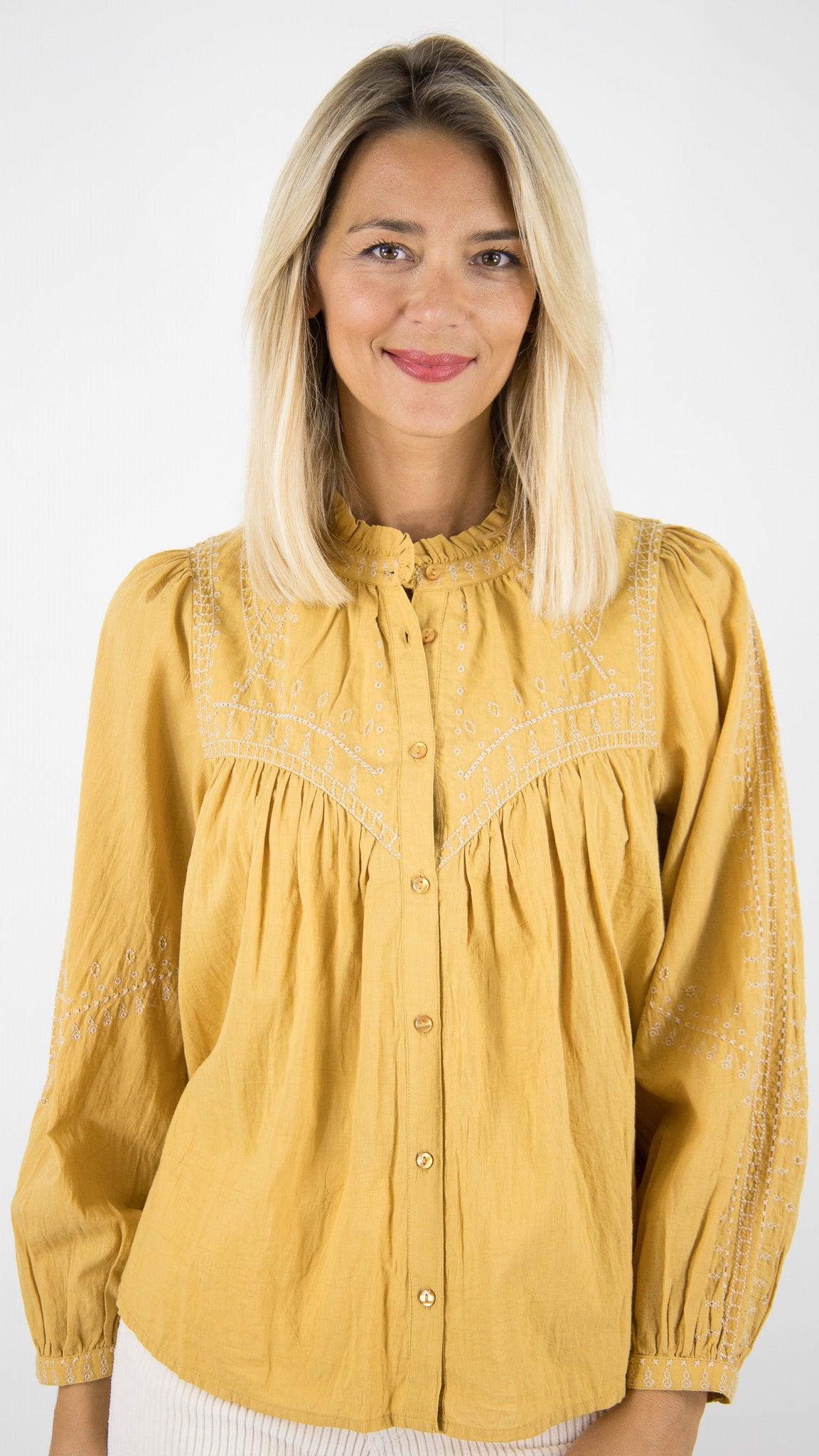 BLOUSE BRODEE EN COTON BA&SH#COLOR_SABLE/SAFRAN