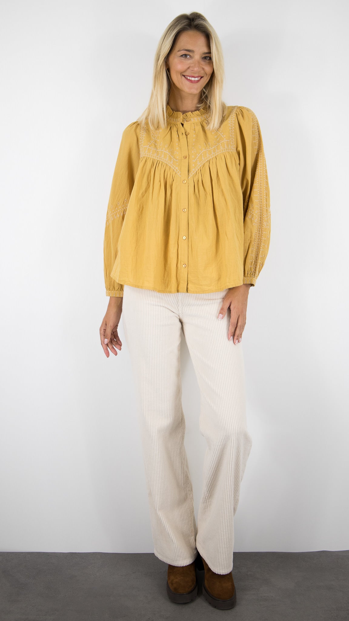BLOUSE BRODEE EN COTON BA&SH#COLOR_SABLE/SAFRAN