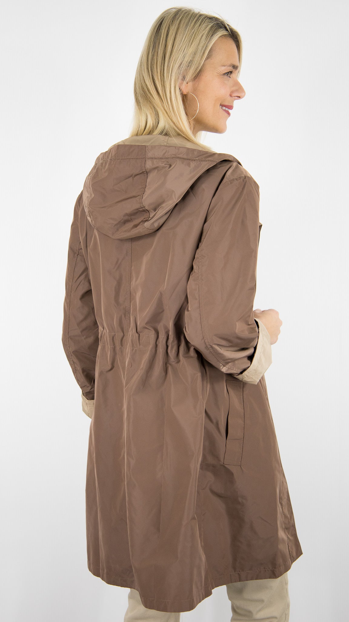 PARKA IMPER A CAPUCHE REVERSIBLE POUR FEMME CAMEL ET CHOCO GERARD DAREL JANNIS