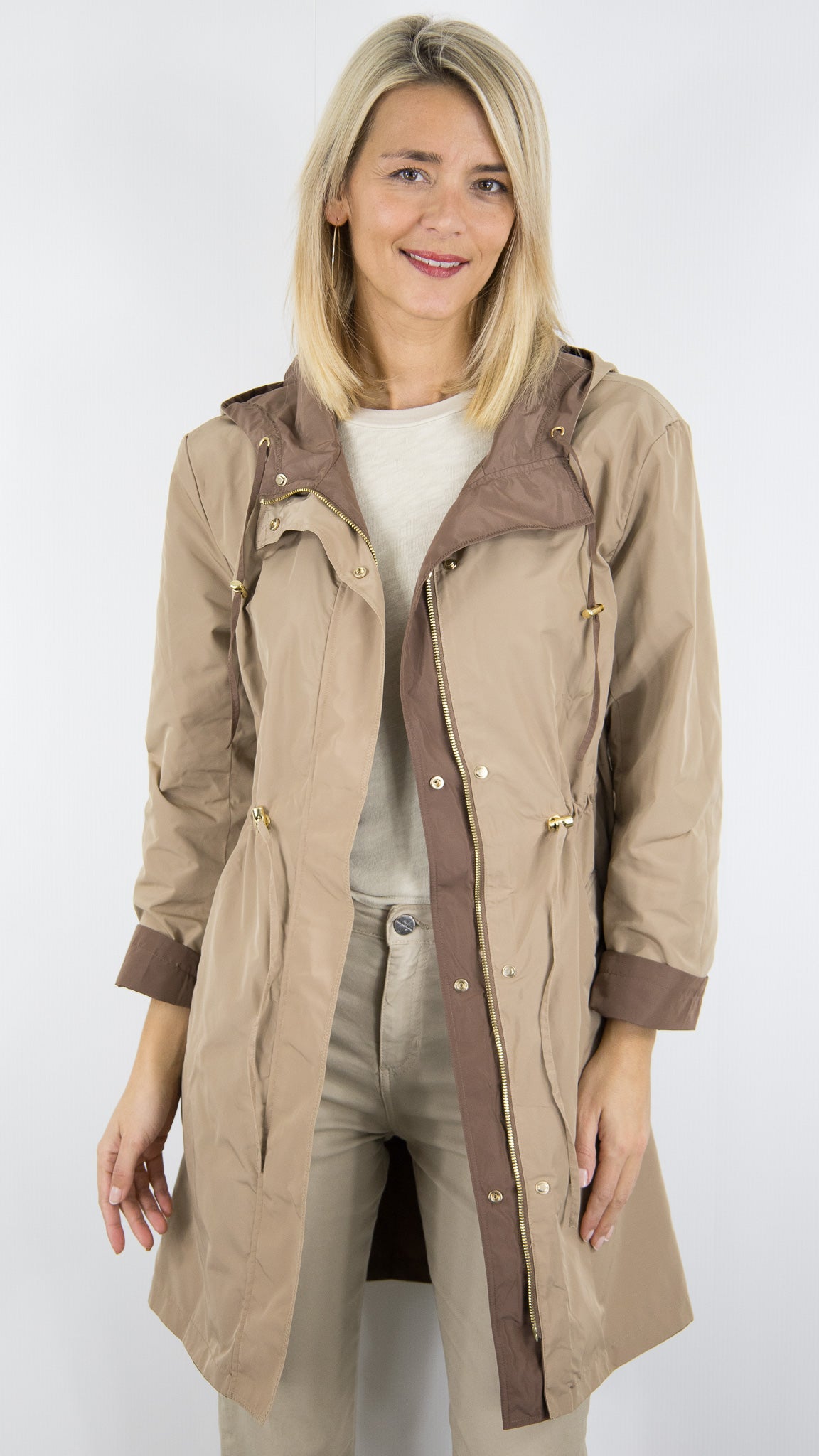 PARKA IMPER A CAPUCHE REVERSIBLE POUR FEMME CAMEL ET CHOCO GERARD DAREL JANNIS