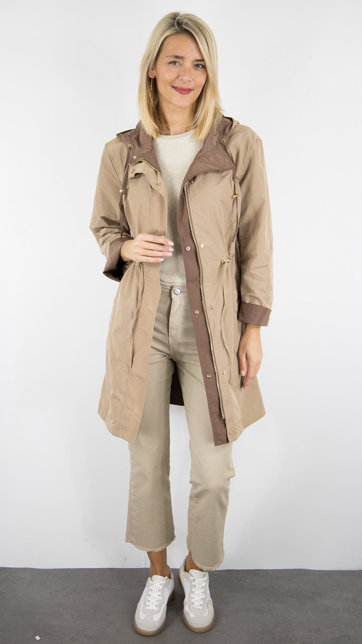 PARKA IMPER A CAPUCHE REVERSIBLE POUR FEMME CAMEL ET CHOCO GERARD DAREL JANNIS