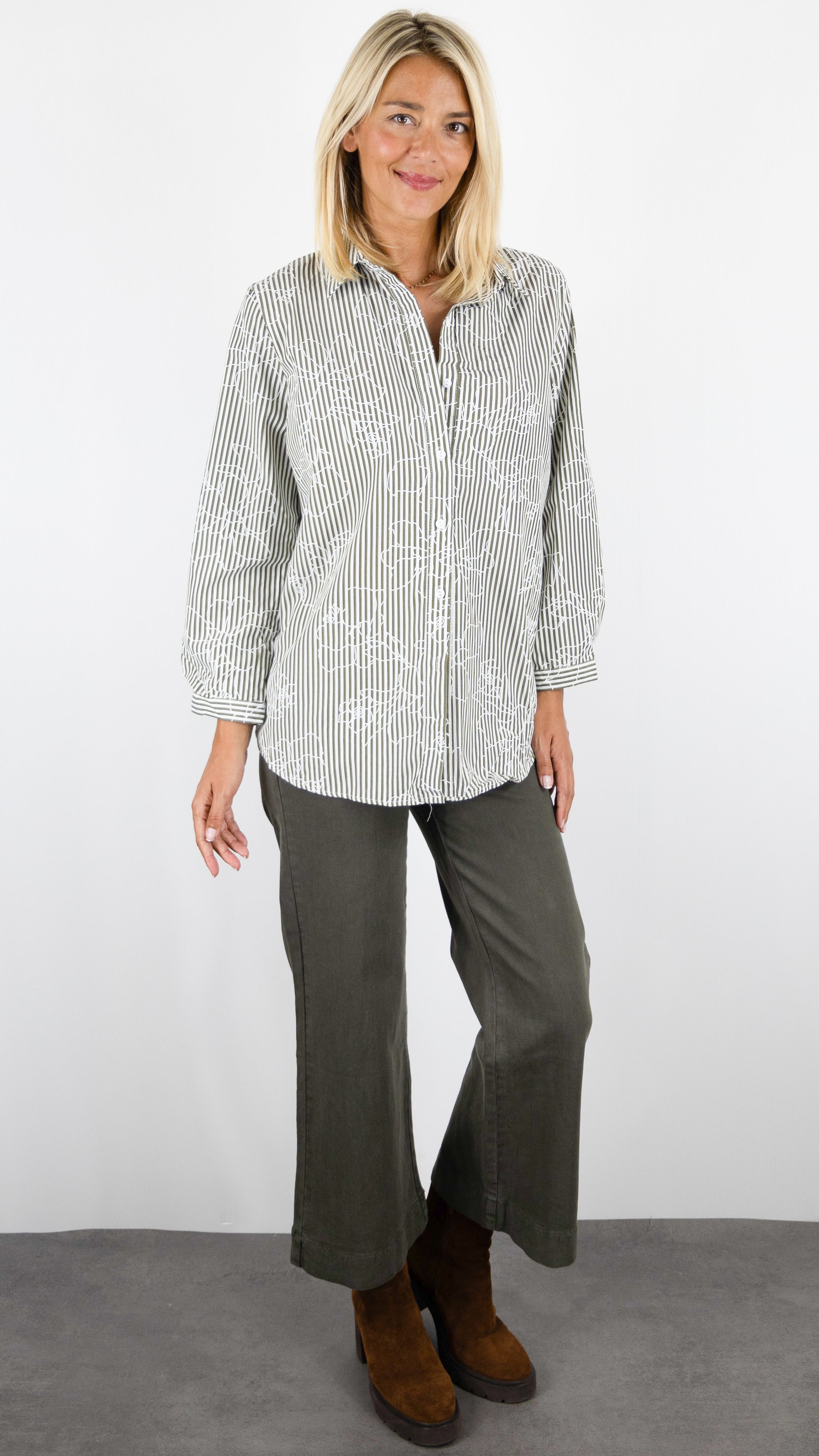 CHEMISE RAYEE IMPRIME FLEURI KAKI CHRISTY F201-33