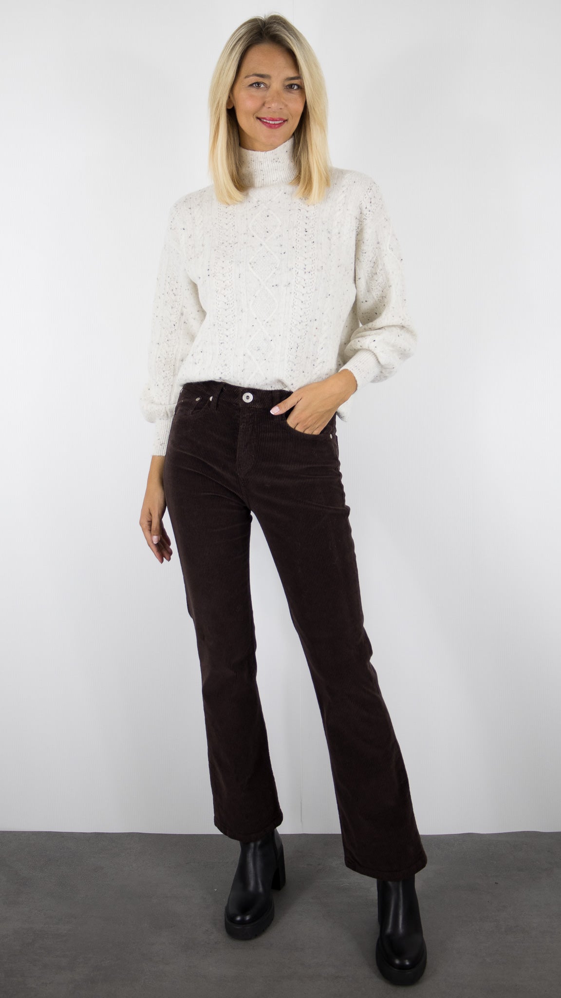 PANTALON DROIT EN VELOURS COTELE FEMME DENIM STUDIO JEFF ORIGINAL CORD#COLOR_ECORCE/CHOCO