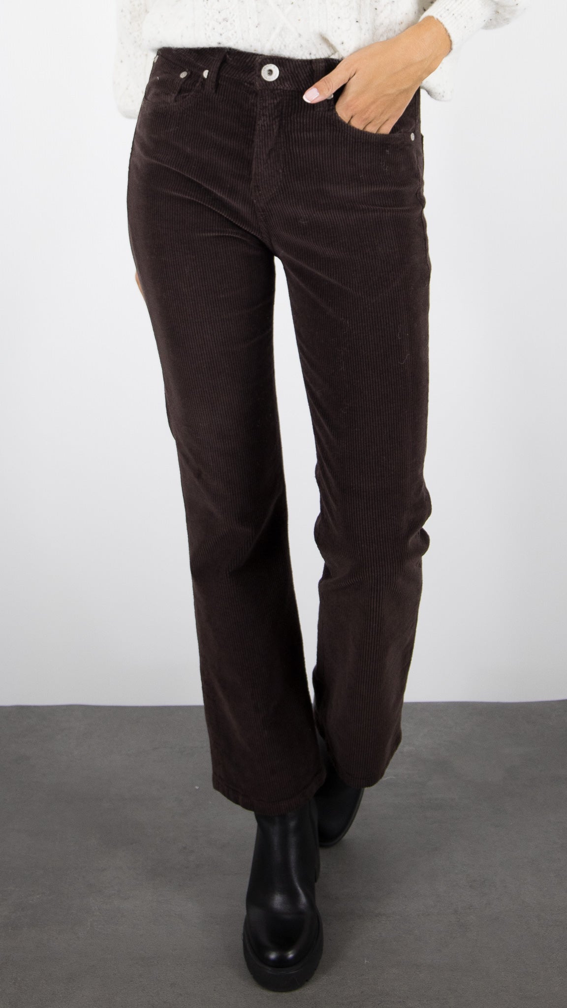 PANTALON DROIT EN VELOURS COTELE FEMME DENIM STUDIO JEFF ORIGINAL CORD#COLOR_ECORCE/CHOCO