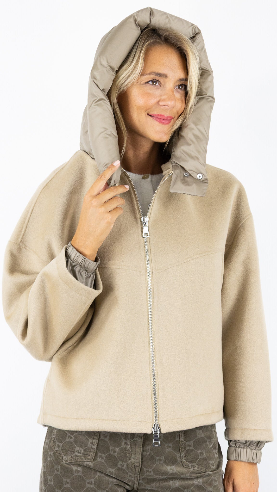 VESTE EN LAINE CAPUCHE AMOVIBLE BEIGE BLONDE N°8 JERRY