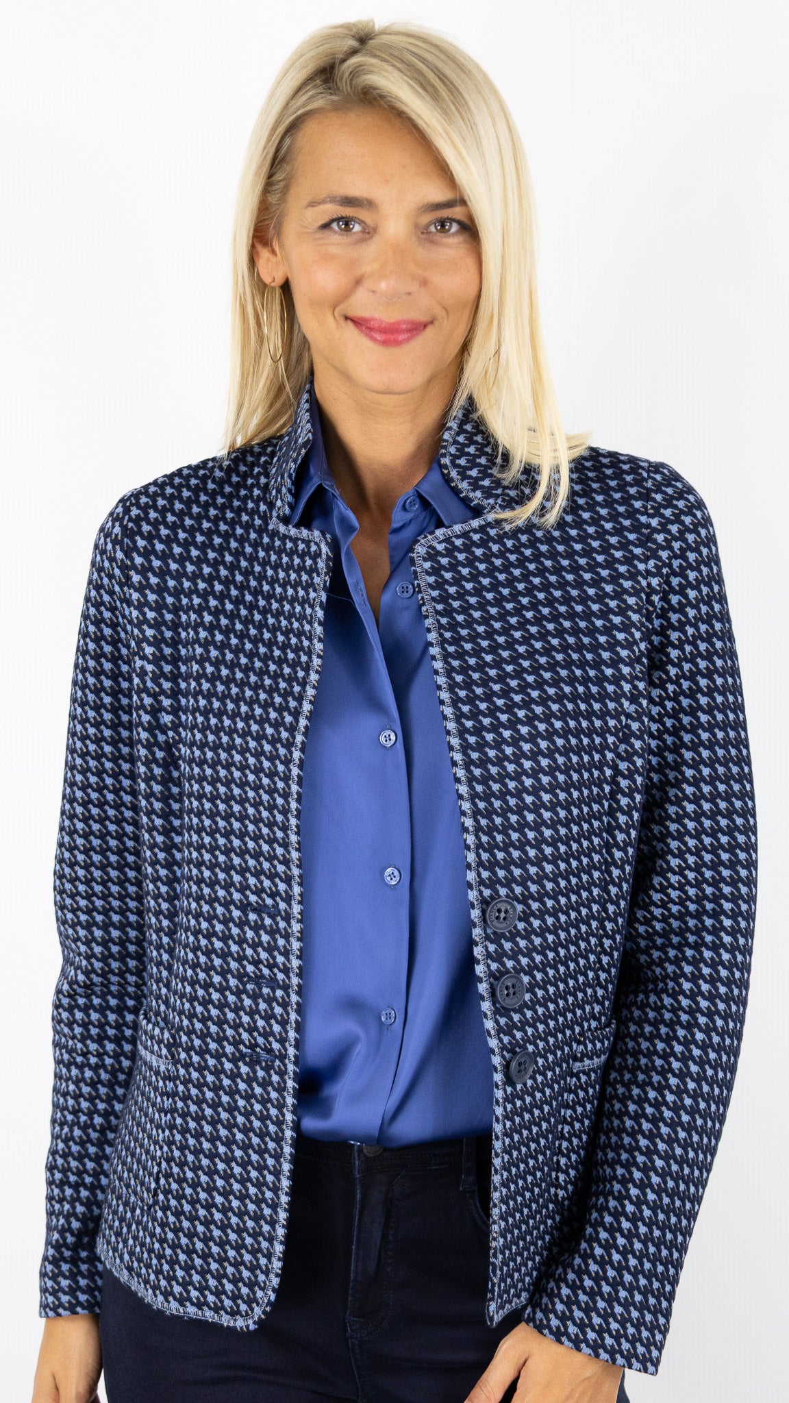 VESTE PIED DE COQ BLEU BIANCA JIOLINA 64006