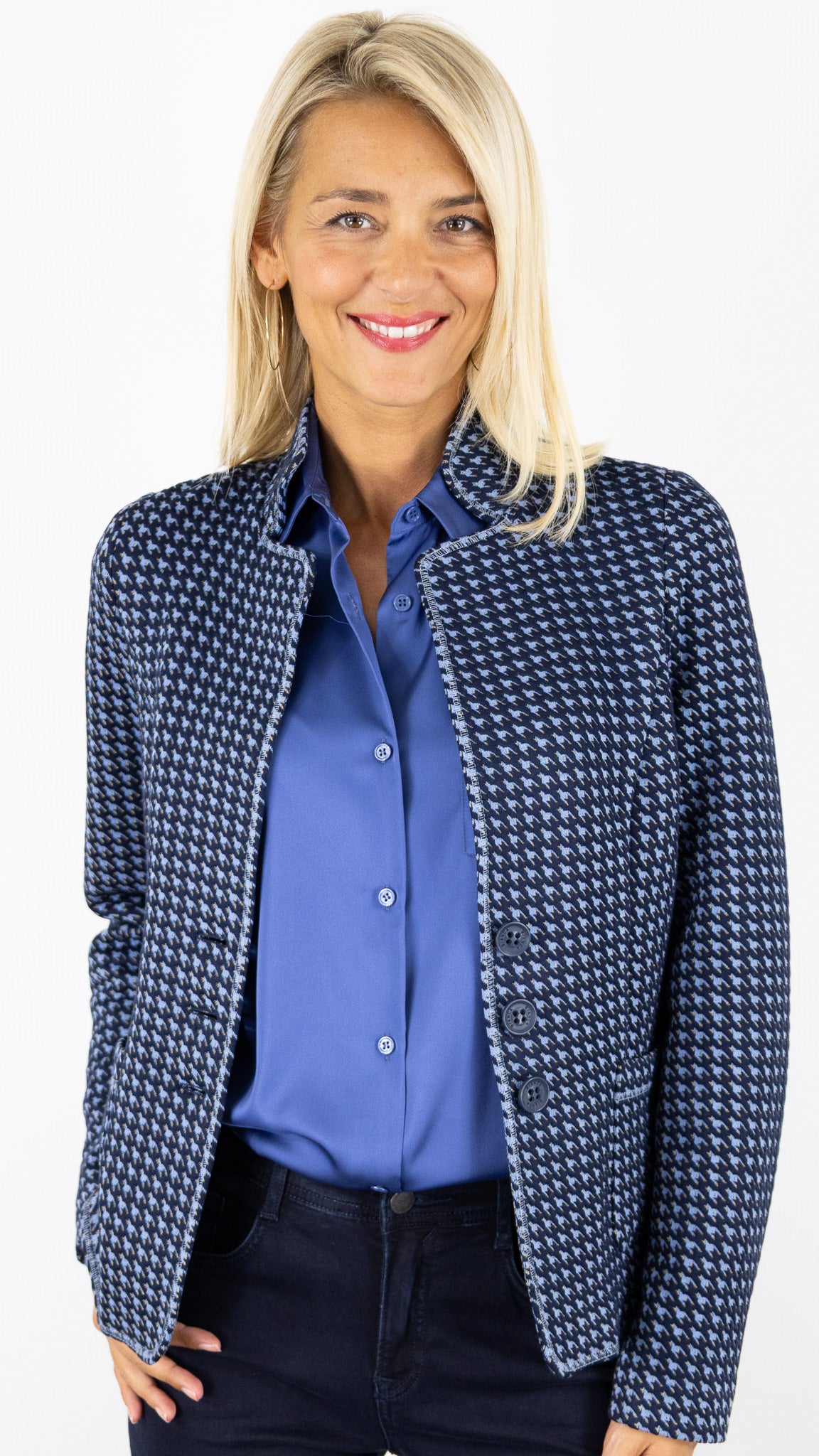 VESTE PIED DE COQ BLEU BIANCA JIOLINA 64006