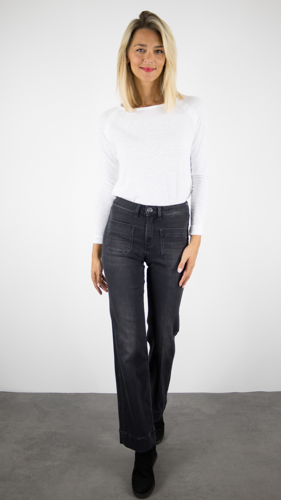 JEANS LONG TAILLE HAUTE DROIT POUR FEMME DENIM STUDIO JOSH BLACK CASHMERE DARK VINTAGE