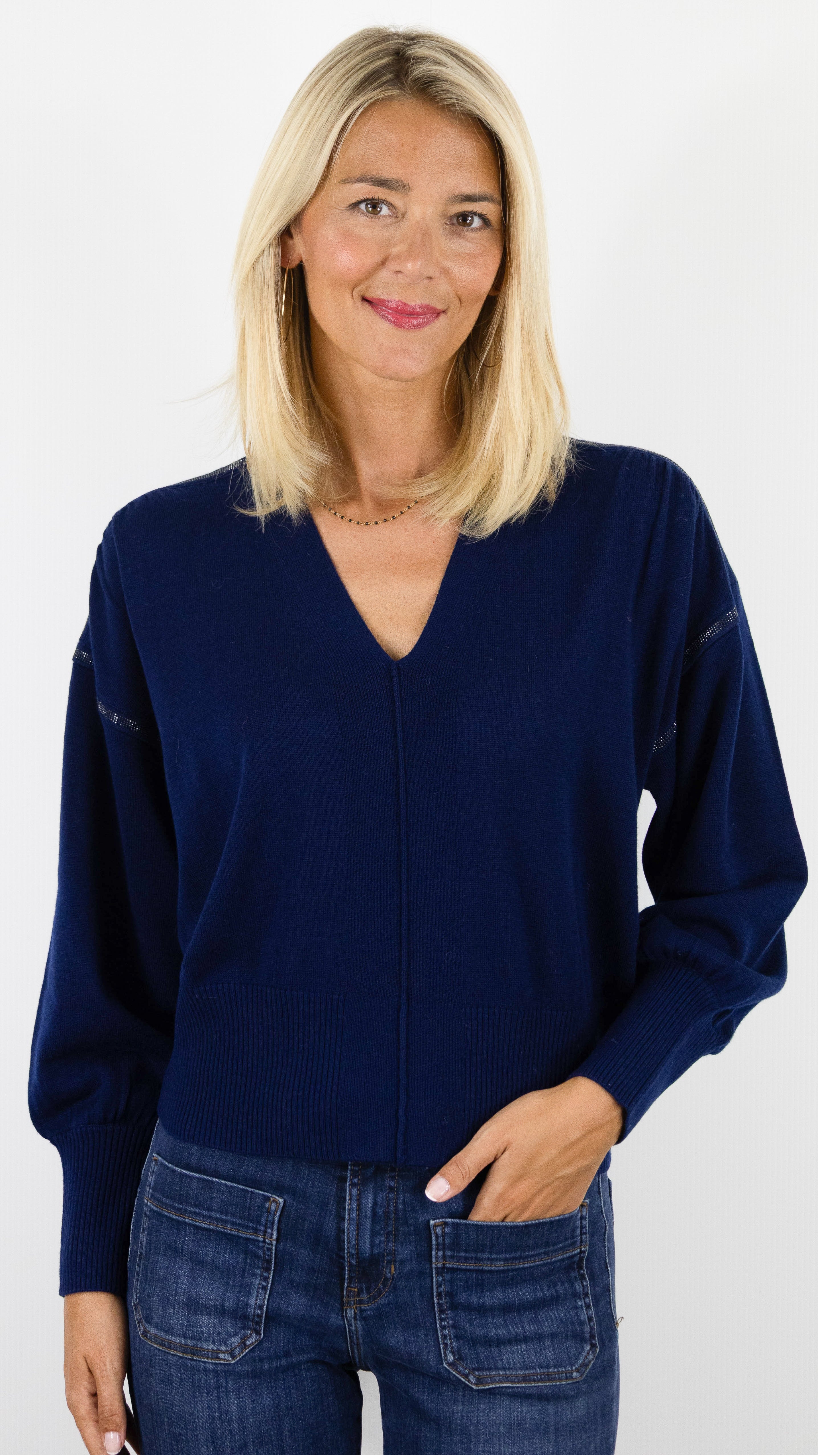 PULL COL TUNISIEN STRASS AMPLE MARINE CAROLINE BISS 4285
