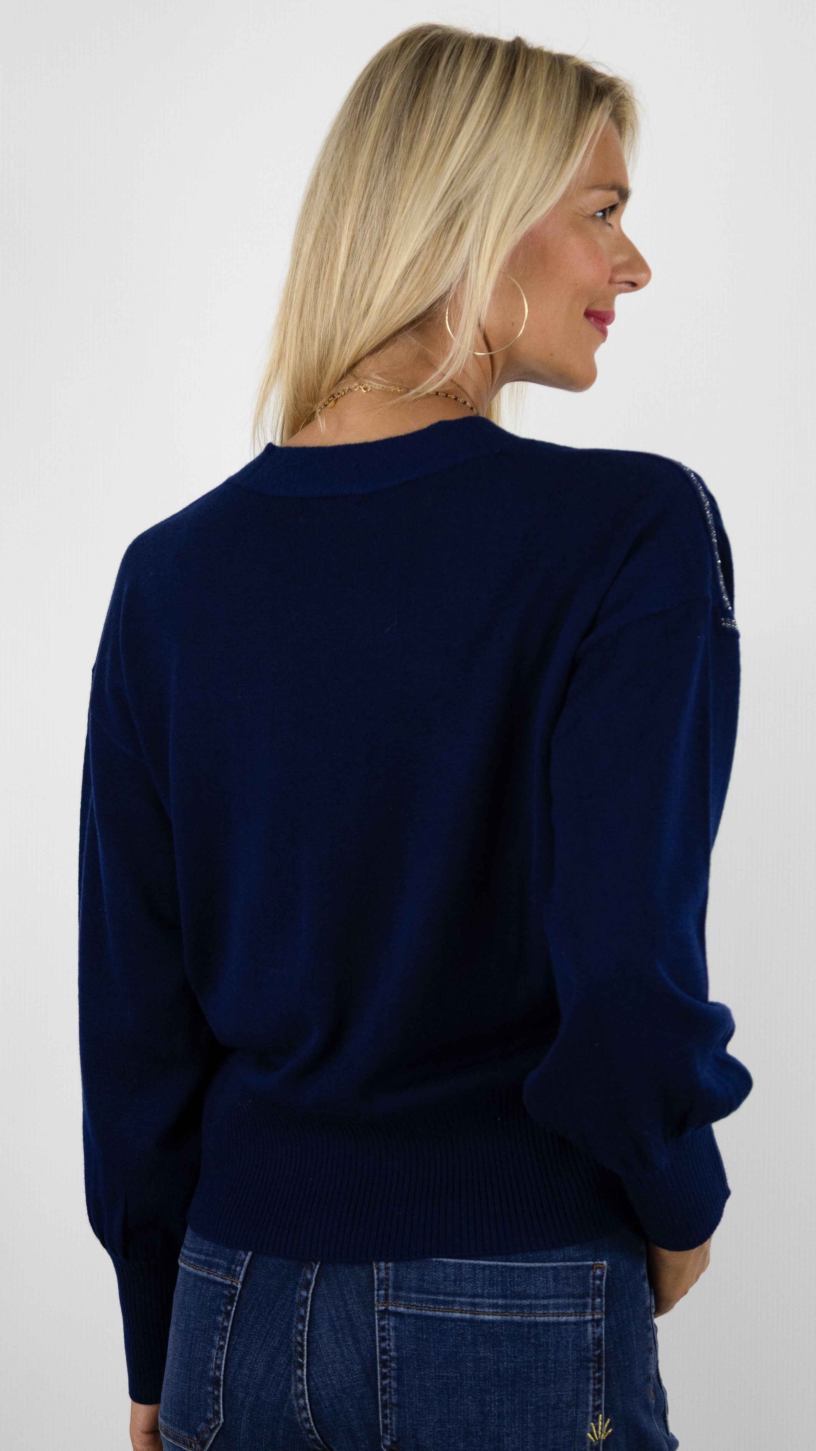 PULL COL TUNISIEN STRASS AMPLE MARINE CAROLINE BISS 4285