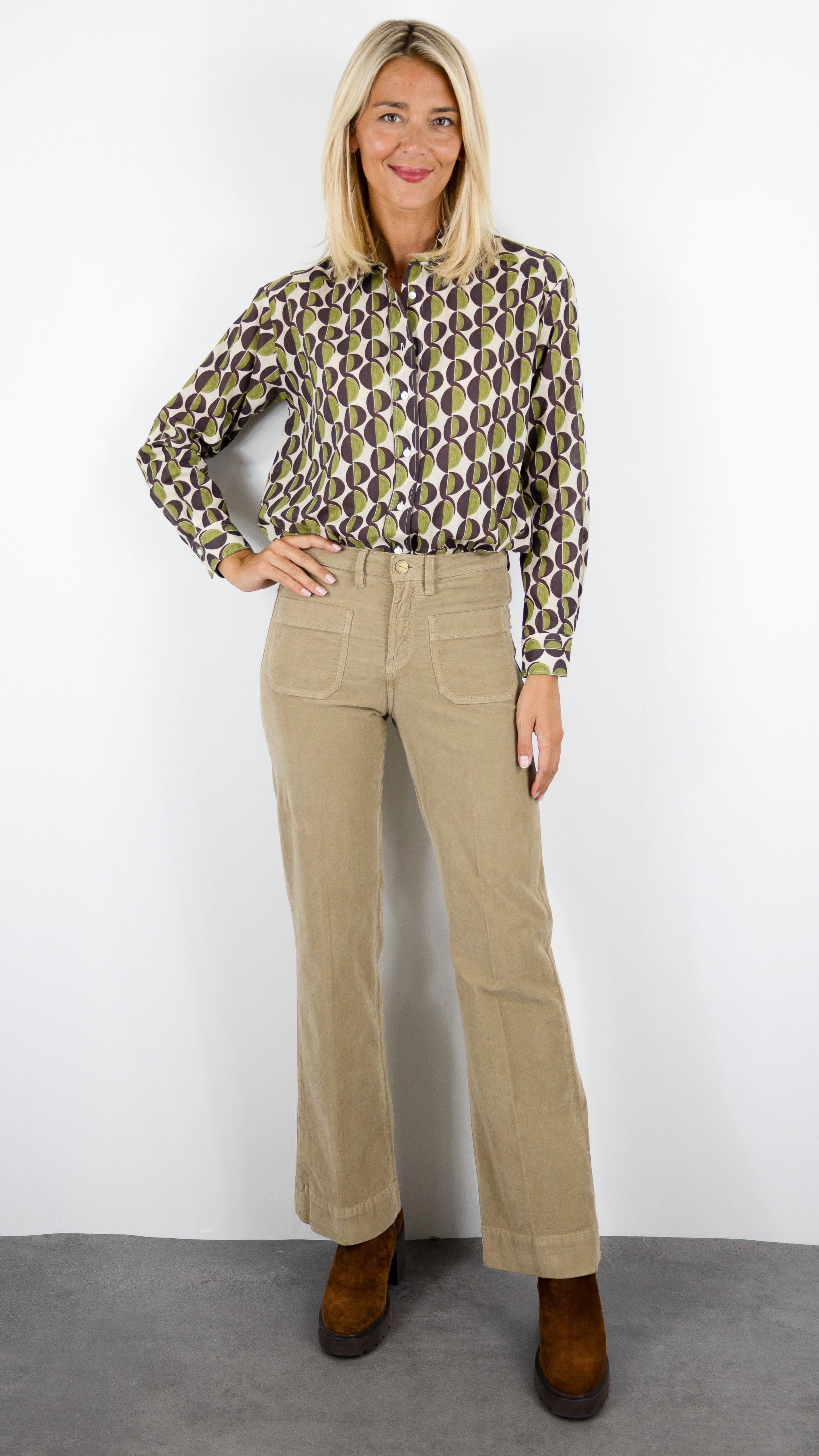 PANTALON LONG EVASE EN VELOURS POUR FEMME DENIM STUDIO JOSH PALATINE CORD#COLOR_DUST BEIGE