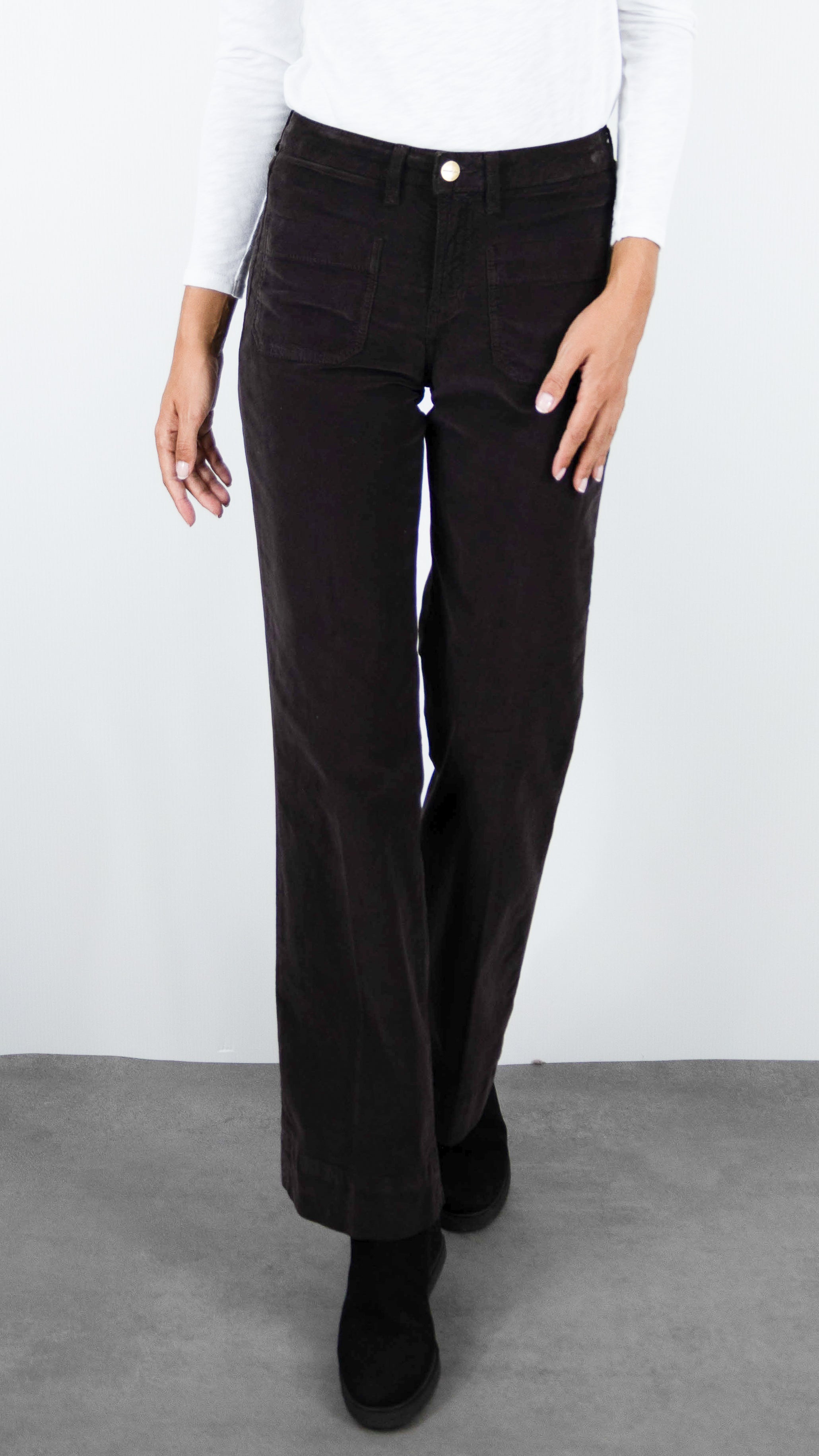 PANTALON LONG EVASE EN VELOURS POUR FEMME DENIM STUDIO JOSH PALATINE CORD#COLOR_EBENE CHOCO