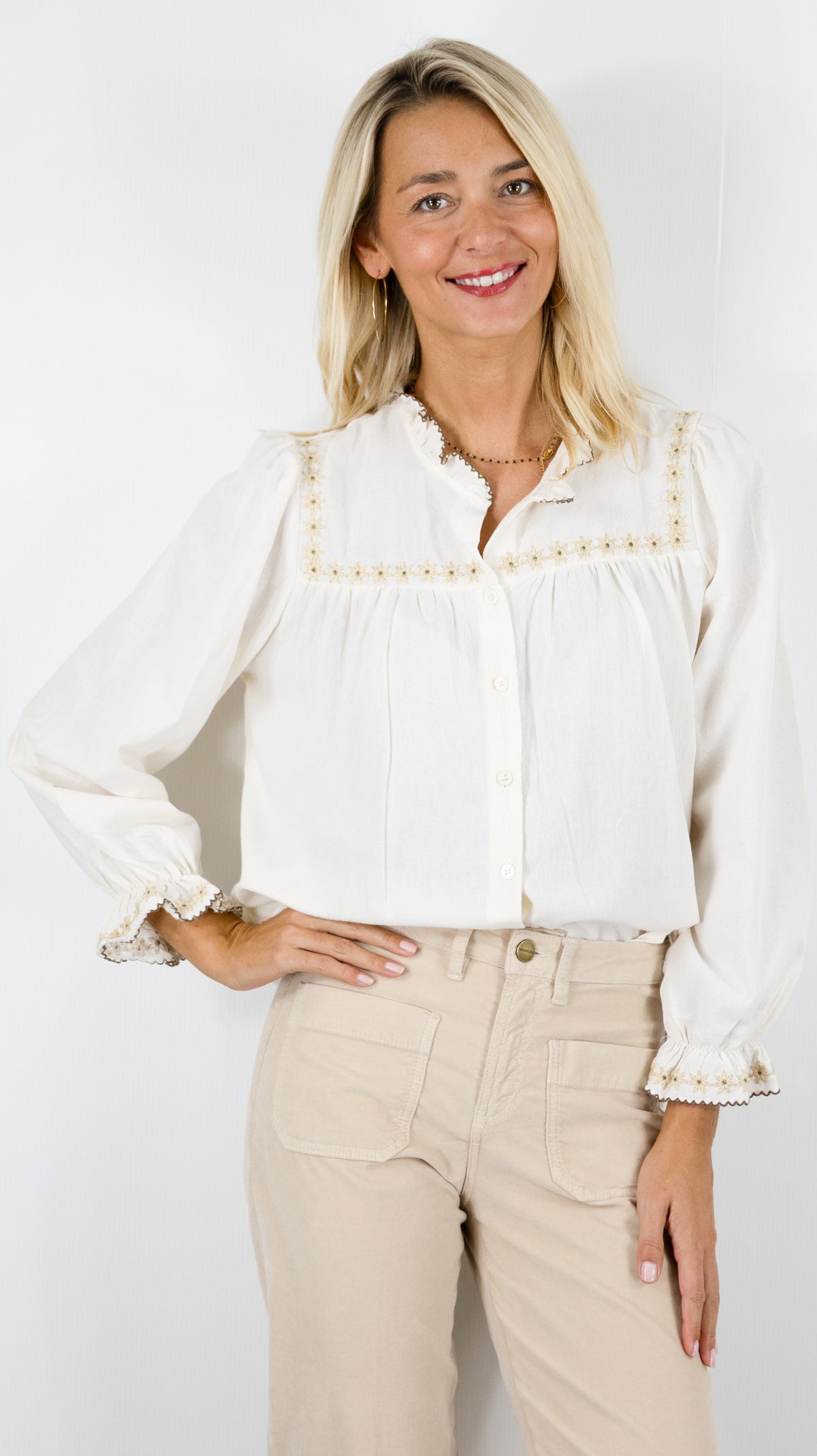 CHEMISIER FLEURI BRODE EN COTON POUR FEMME SO SWEET CH716