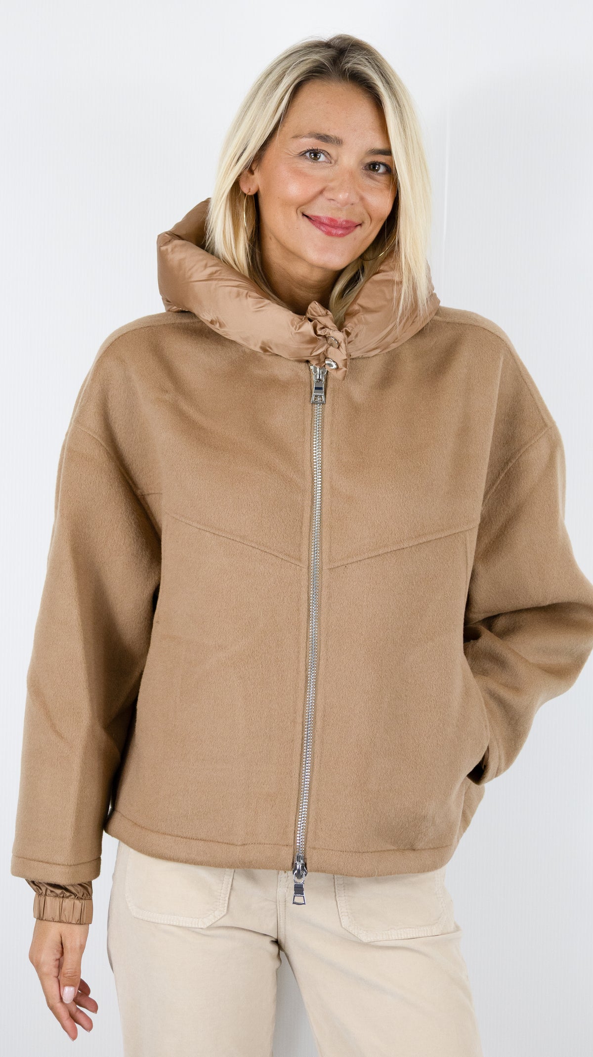 VESTE EN LAINE A CAPUCHE CAMEL BLONDE N°8 JERRY