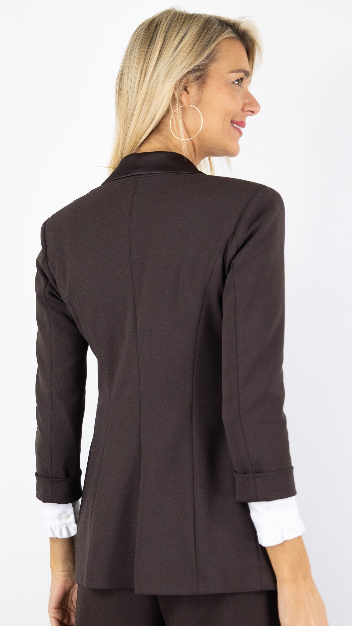 BLAZER CROISE SATINE CHOCOLAT POUR FEMME IMPERIAL JU25KAW