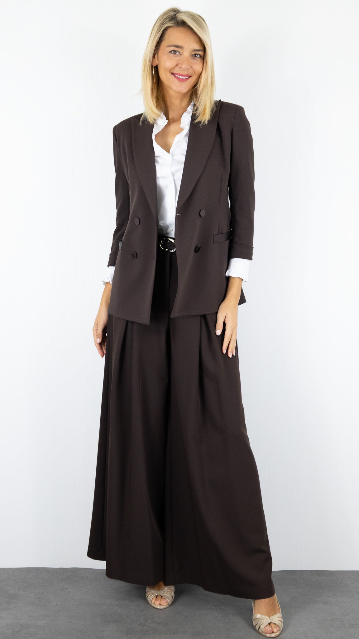 BLAZER CROISE SATINE CHOCOLAT POUR FEMME IMPERIAL JU25KAW