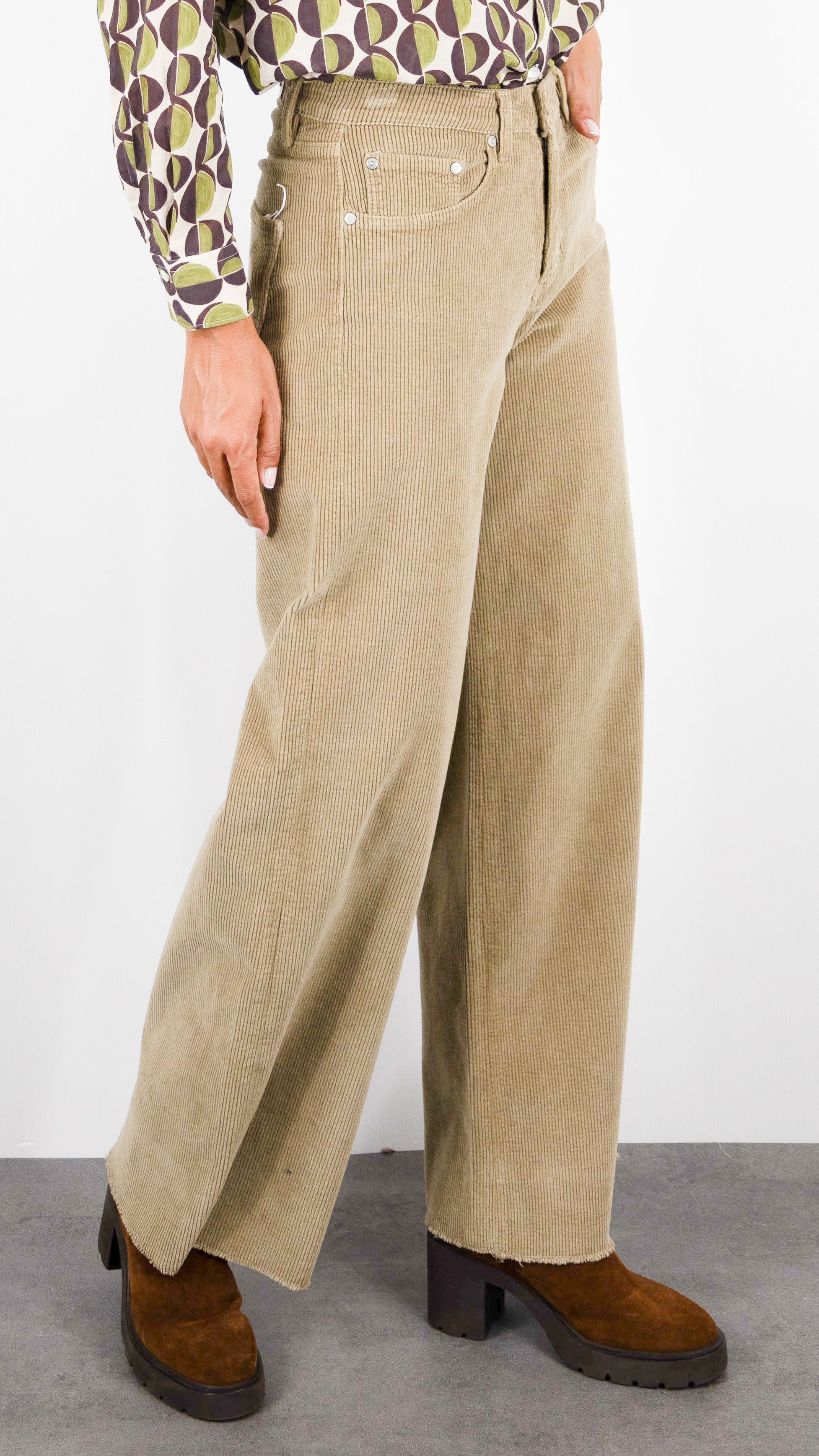 PANTALON LARGE AVEC TAILLE HAUTE EN VELOURS POUR FEMME DUST BEIGE DENIM STUDIO JUDE ORIGINAL CORD