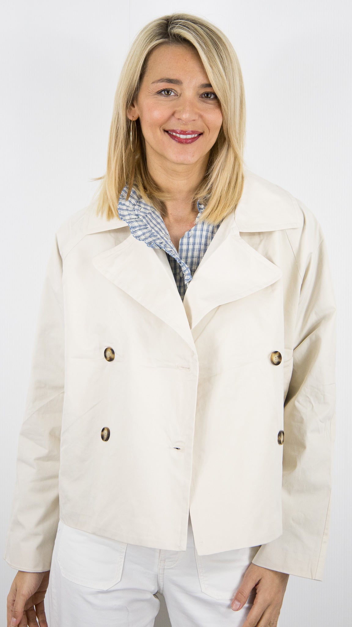 VESTE COURTE COL REVERS EN COTON POUR FEMME ECRUE IT HIPPIE K168-410