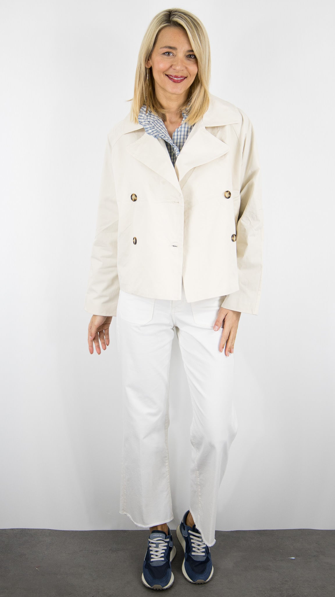 VESTE COURTE COL REVERS EN COTON POUR FEMME ECRUE IT HIPPIE K168-410