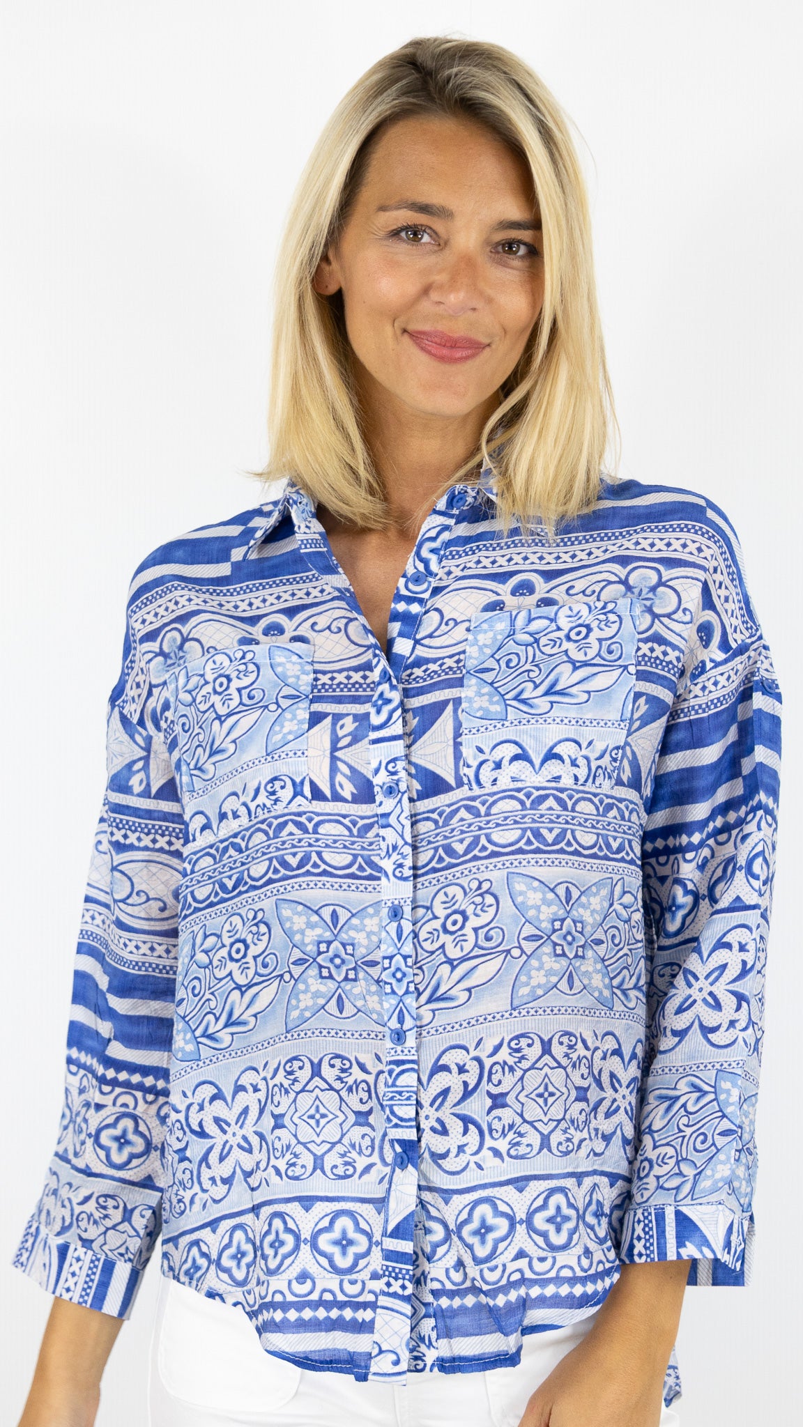 CHEMISE IMPRIMEE CC FASHION CAMEL LEGER CC FASHION K8149#COLOR_BLEU ELEC