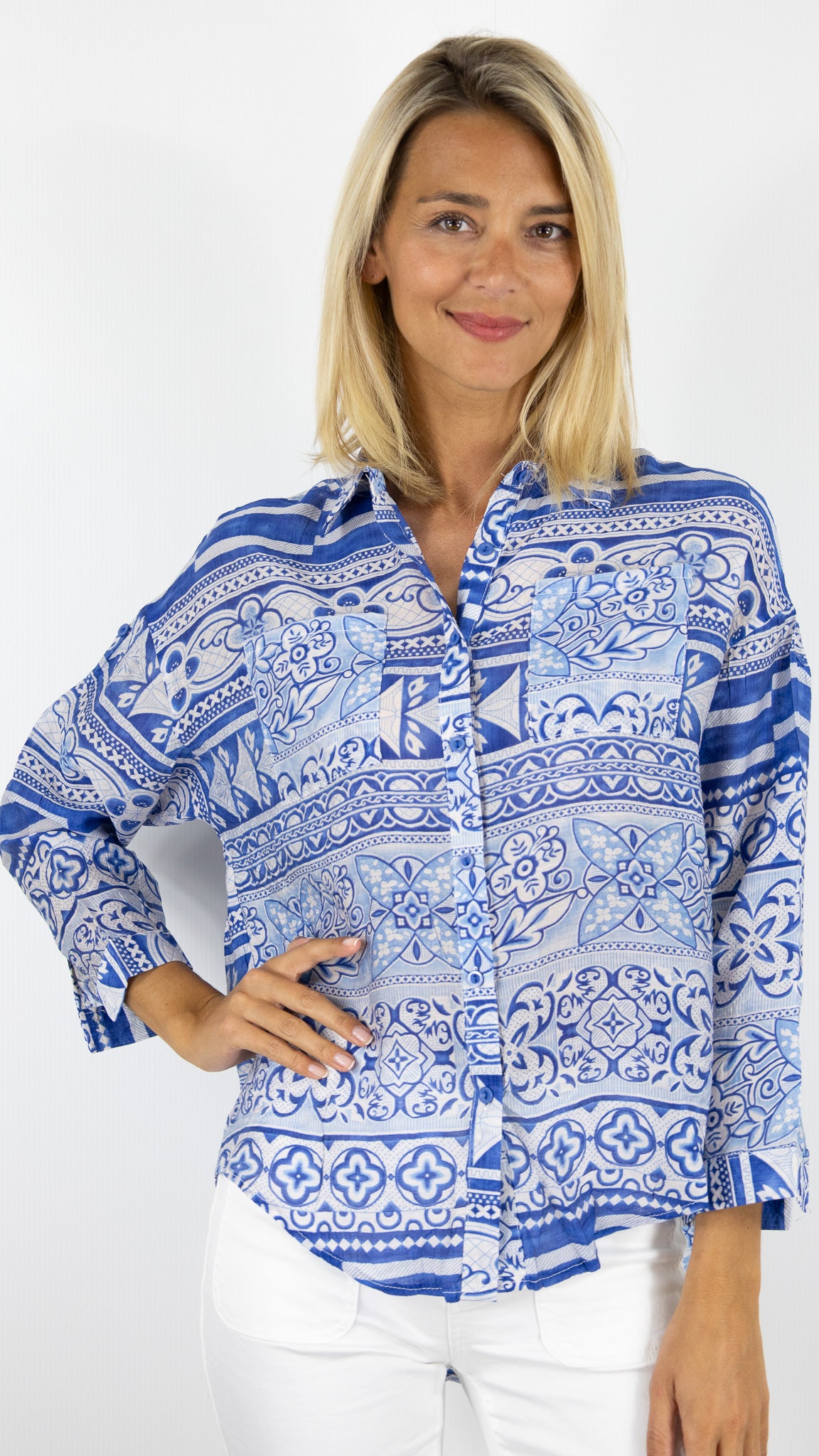 CHEMISE IMPRIMEE CC FASHION CAMEL LEGER CC FASHION K8149#COLOR_BLEU ELEC