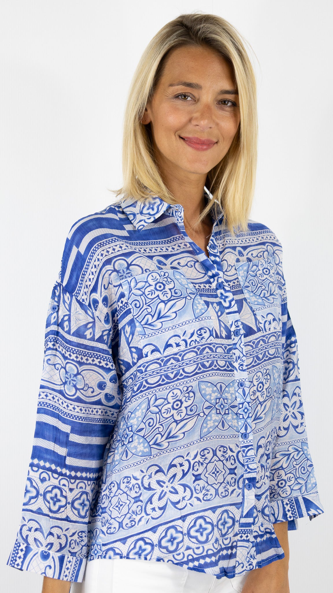 CHEMISE IMPRIMEE CC FASHION CAMEL LEGER CC FASHION K8149#COLOR_BLEU ELEC