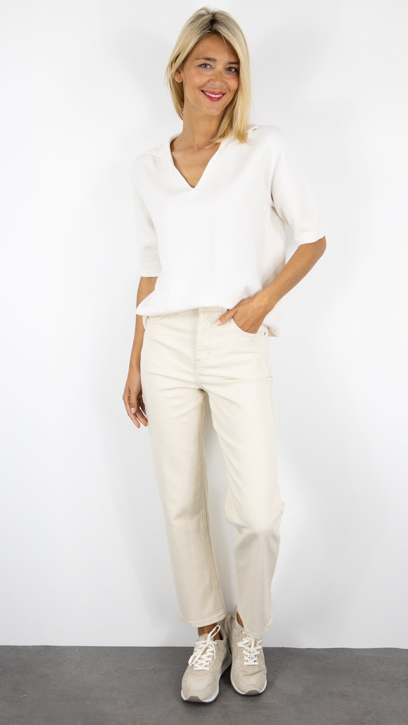 PULL POLO ALEXANDRE LAURENT K8423#COLOR_ECRU