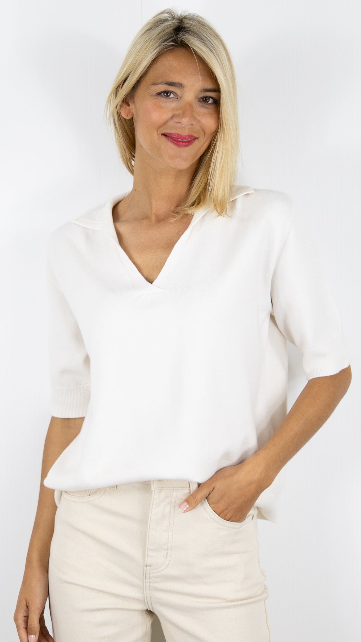 PULL POLO ALEXANDRE LAURENT K8423#COLOR_ECRU