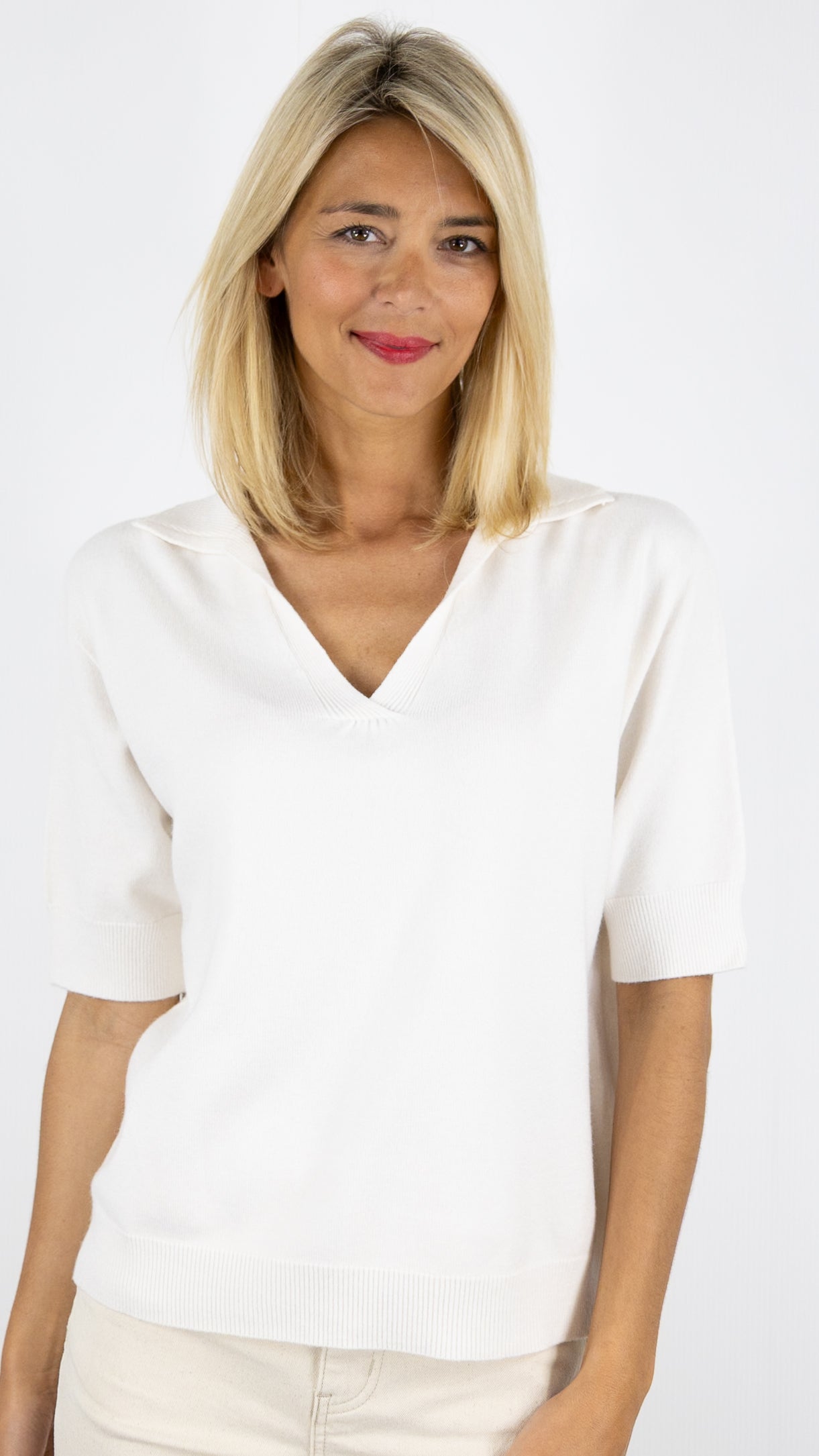 PULL POLO ALEXANDRE LAURENT K8423#COLOR_ECRU