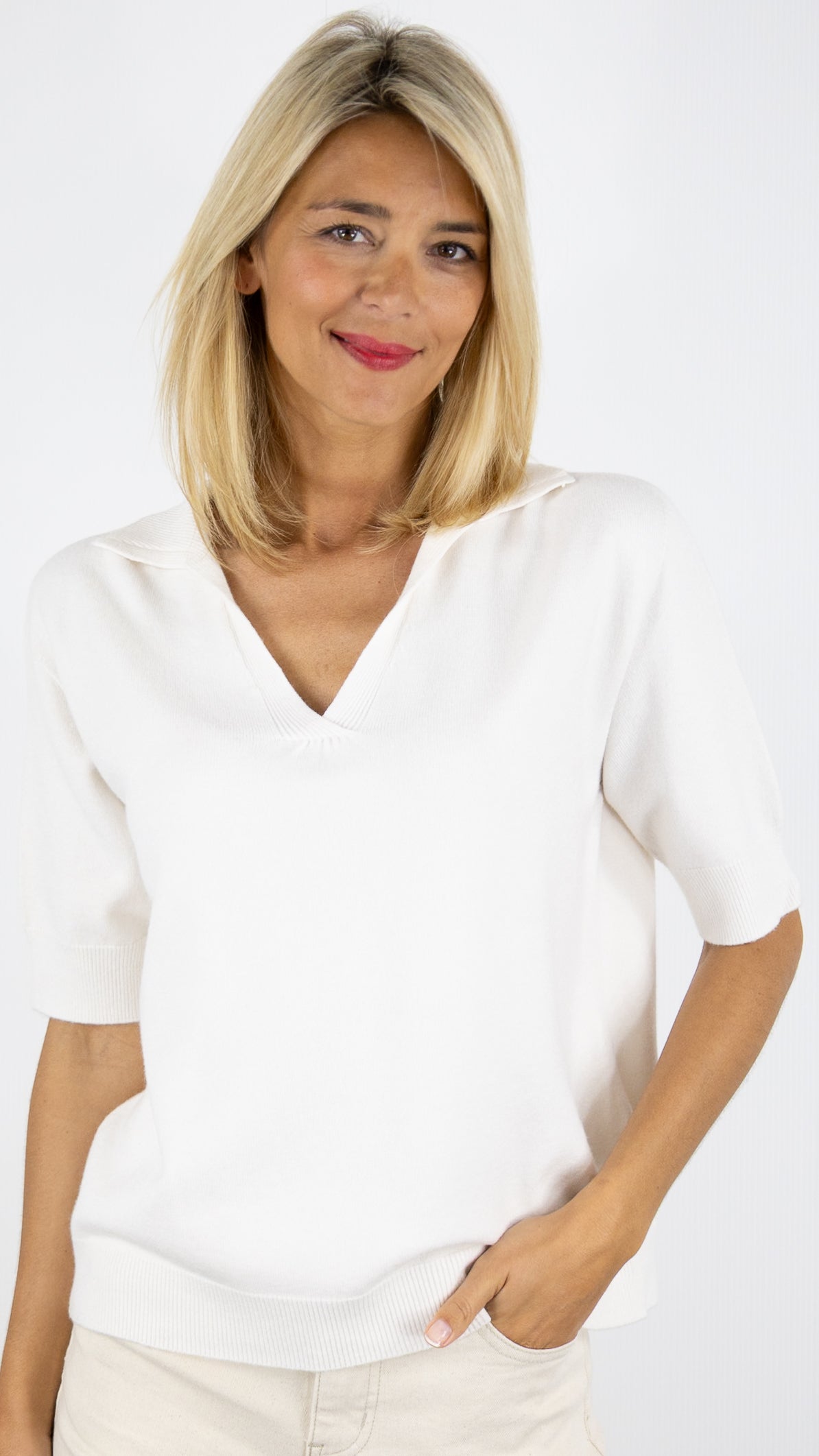 PULL POLO ALEXANDRE LAURENT K8423#COLOR_ECRU