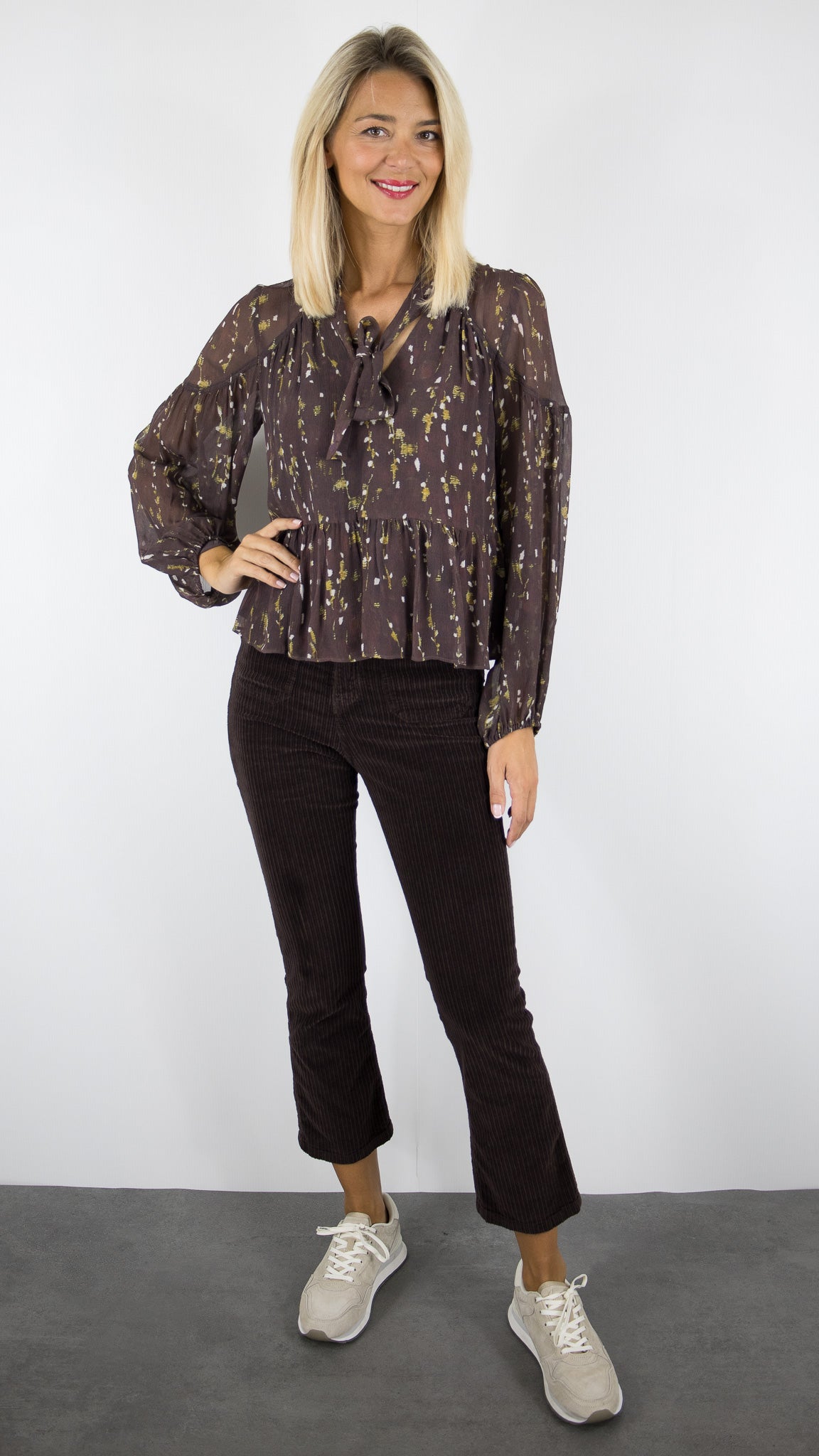 BLOUSE NOUETTE FLUIDE IMPRIME PLUMETIS CHOCOLAT BA&SH KAMALA