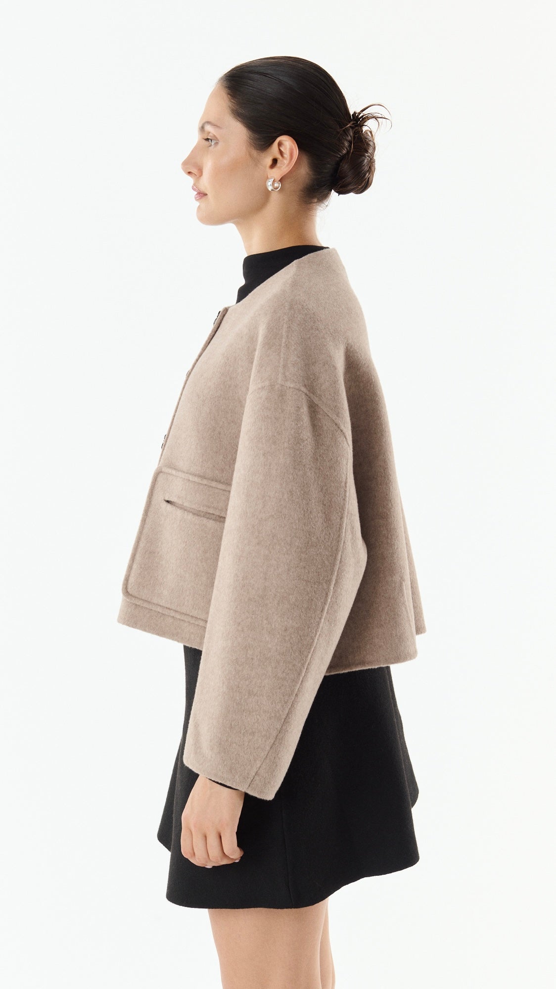 VESTE COURTE EN LAINE TISSU DOUBLE FACE POUR FEMME GIOVANNI KAREN#COLOR_TAUPE