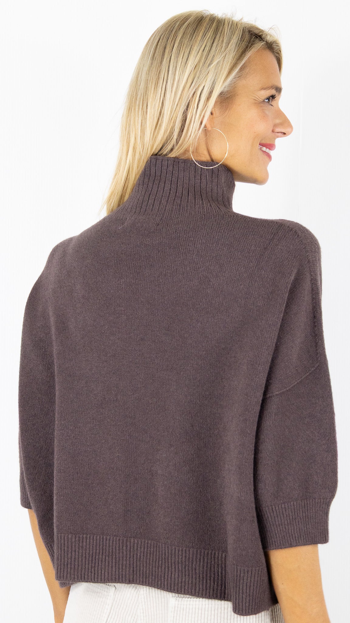 PULL COL CHEMINEE MANCHES 3/4 ALEXANDRE LAURENT L8427#COLOR_FRENCH/CHOCO
