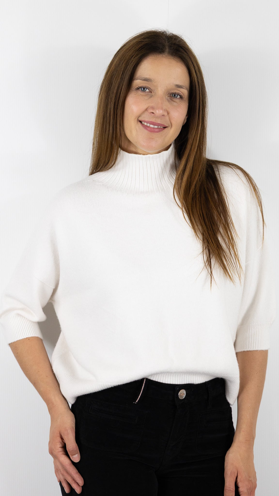 PULL COL CHEMINEE MANCHES 3/4 ALEXANDRE LAURENT L8427#COLOR_ECRU